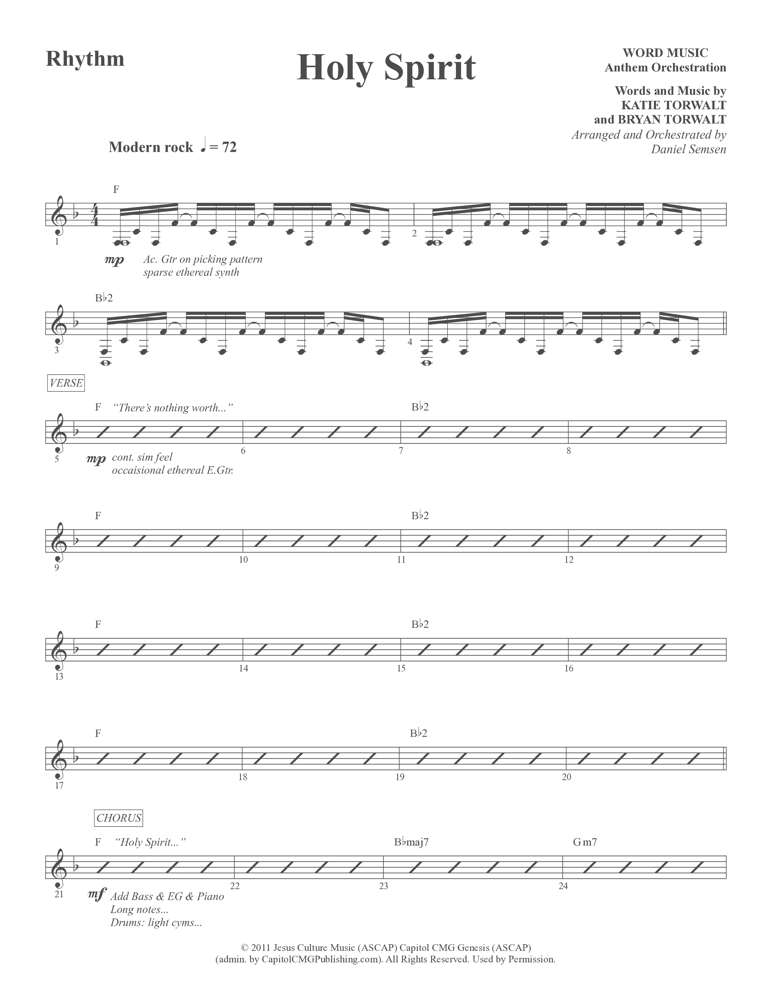 Holy Spirit (Choral Anthem SATB) Rhythm Chart (Word Music Choral / Arr. Daniel Semsen)