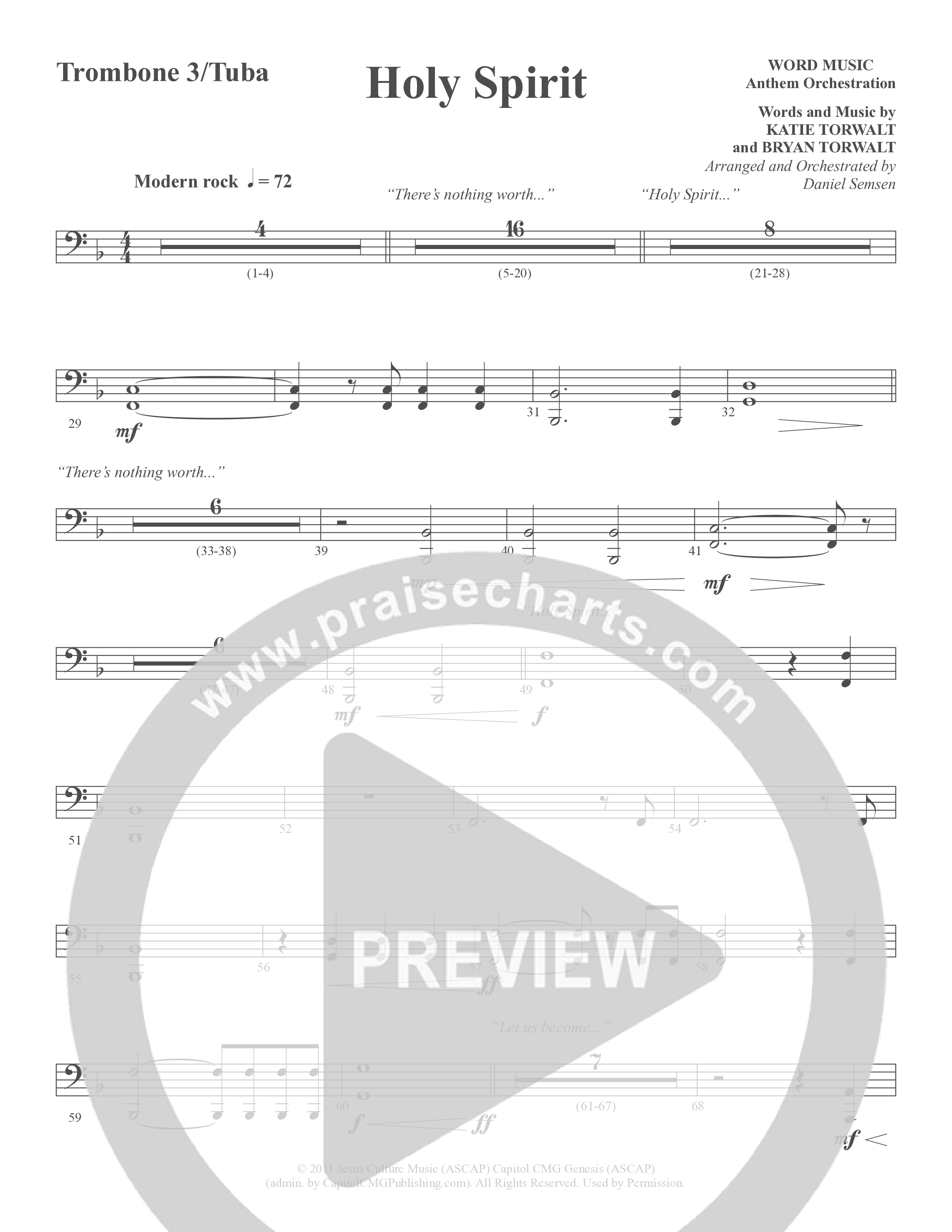 Holy Spirit (Choral Anthem SATB) Trombone 3/Tuba (Word Music Choral / Arr. Daniel Semsen)