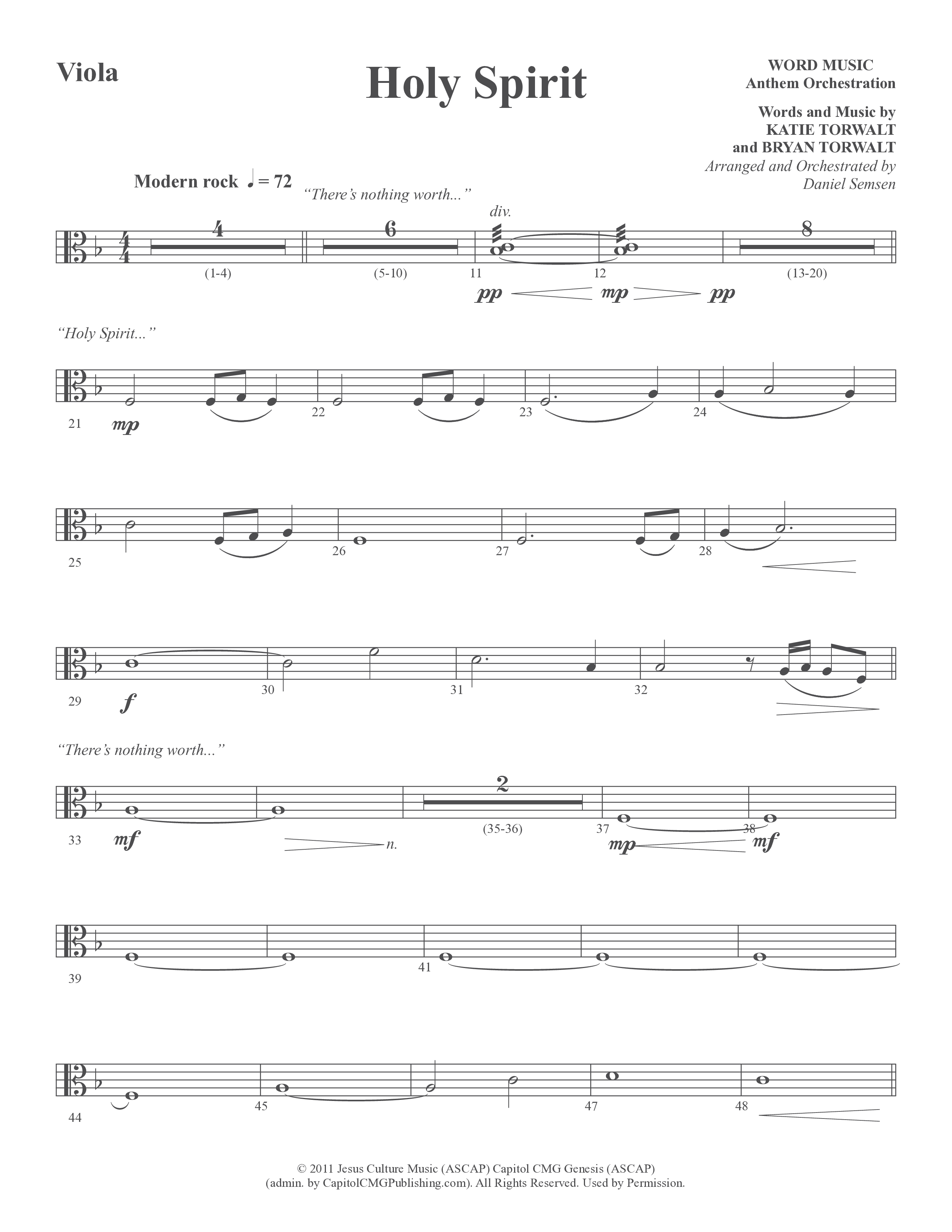 Holy Spirit (Choral Anthem SATB) Viola (Word Music Choral / Arr. Daniel Semsen)