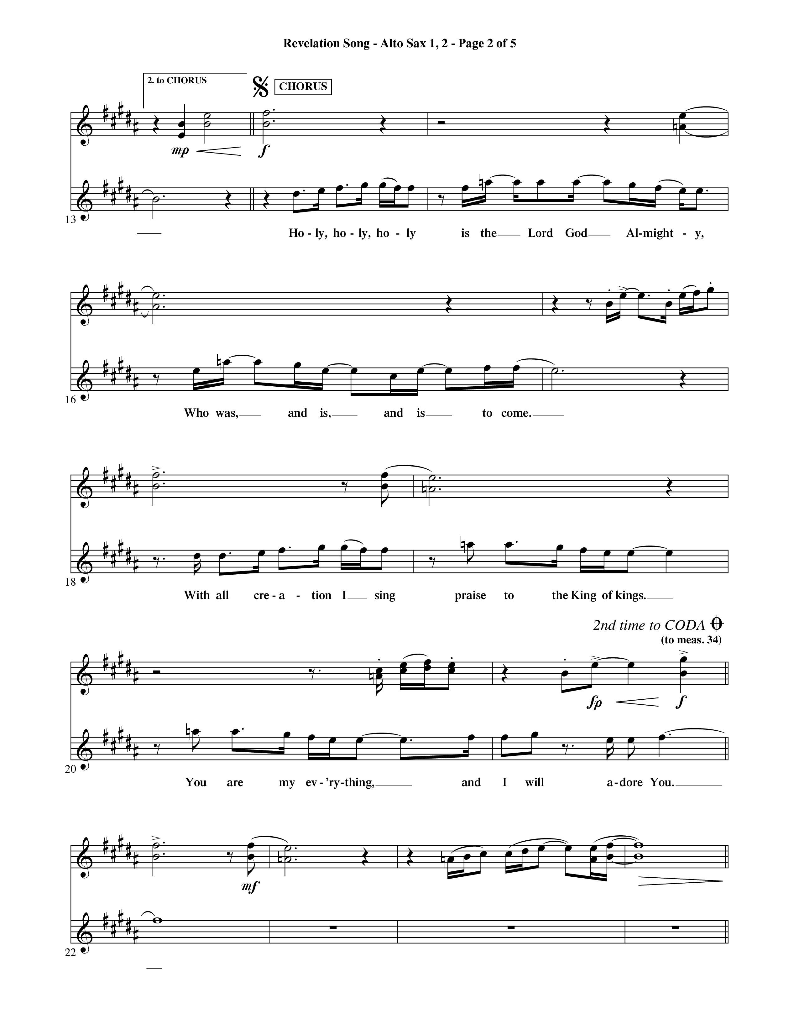 Revelation Song (Choral Anthem SATB) Alto Sax 1/2 (Word Music Choral / Orch. David Shipps)