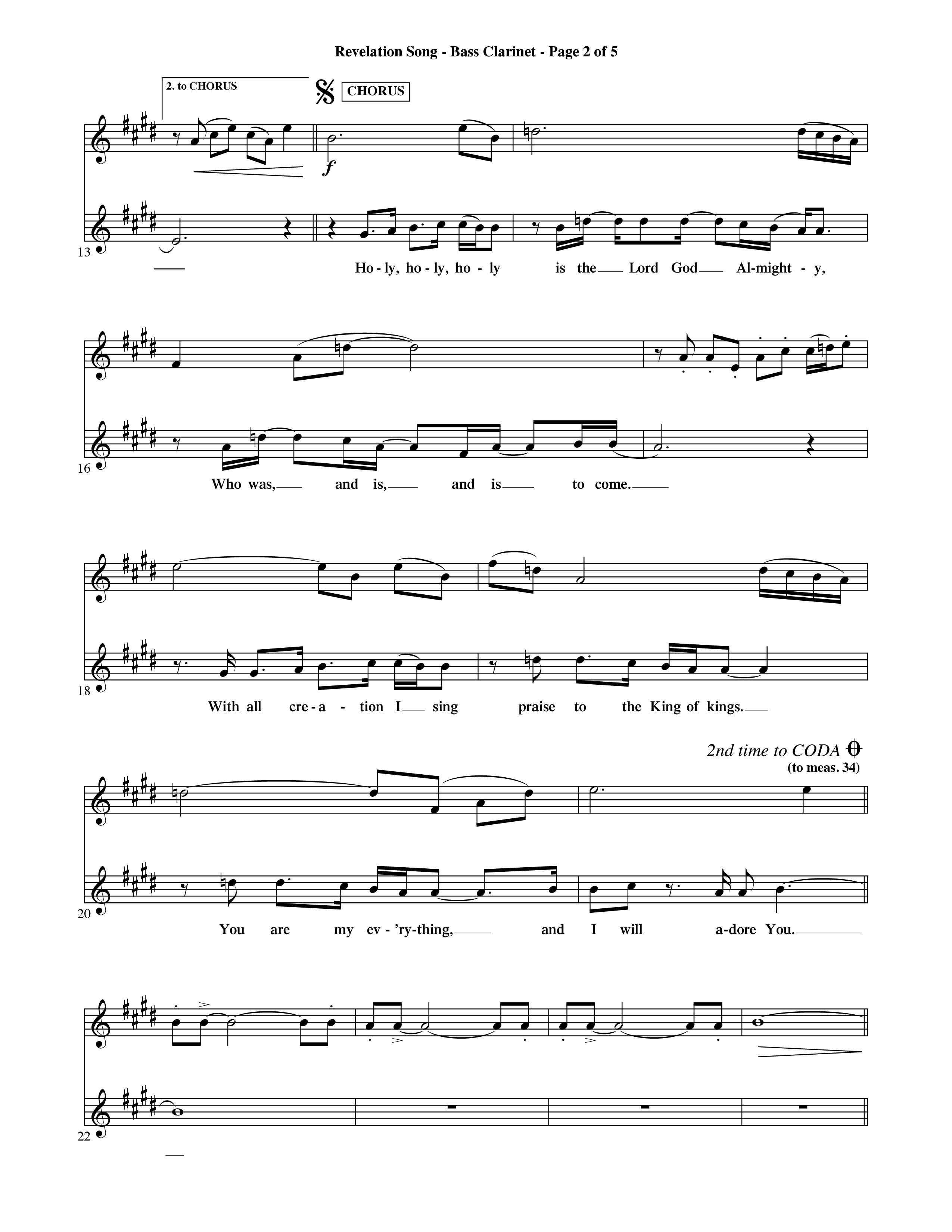 Revelation Song (Choral Anthem SATB) Bass Clarinet (Word Music Choral / Orch. David Shipps)