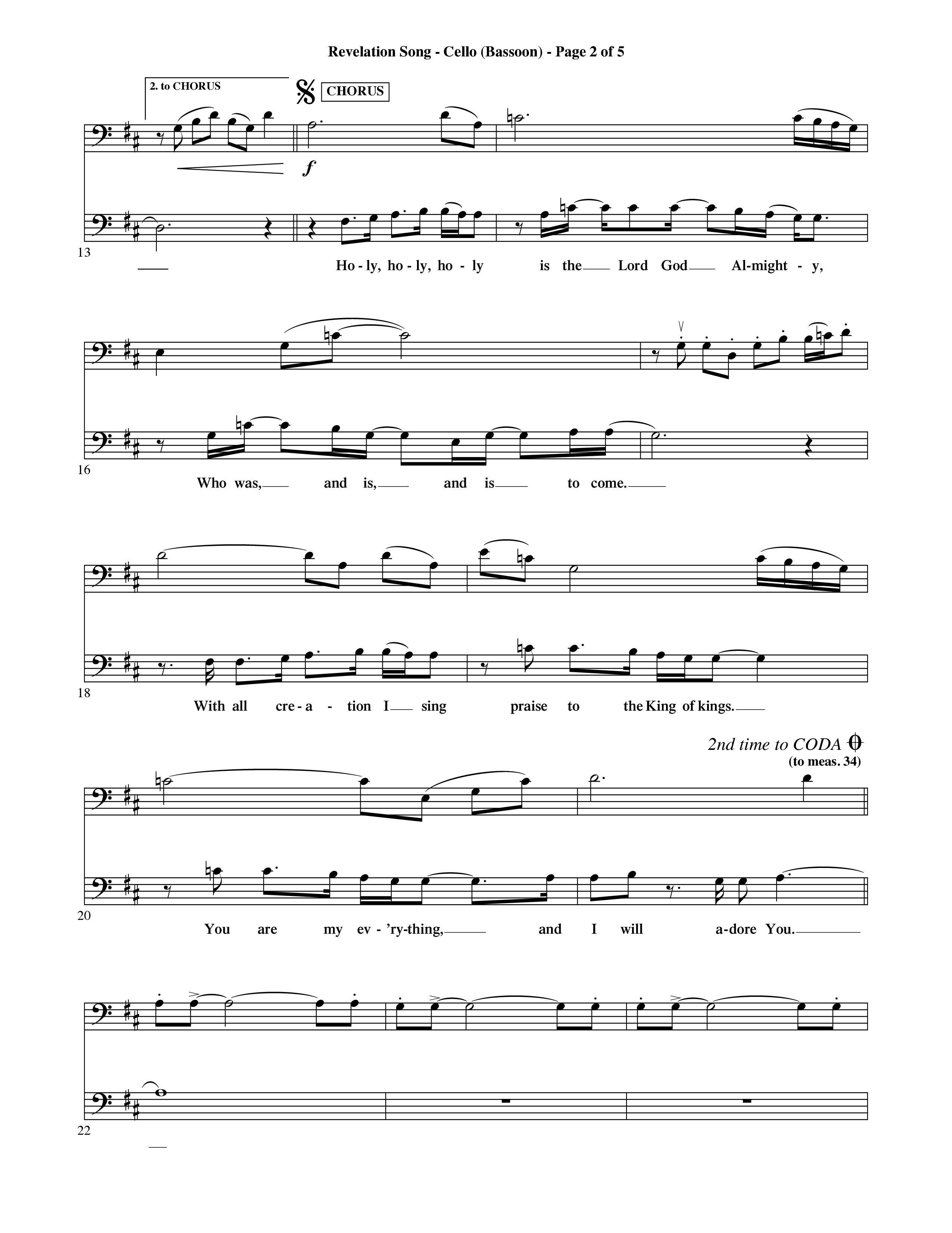 Revelation Song (Choral Anthem SATB) Cello (Word Music Choral / Orch. David Shipps)