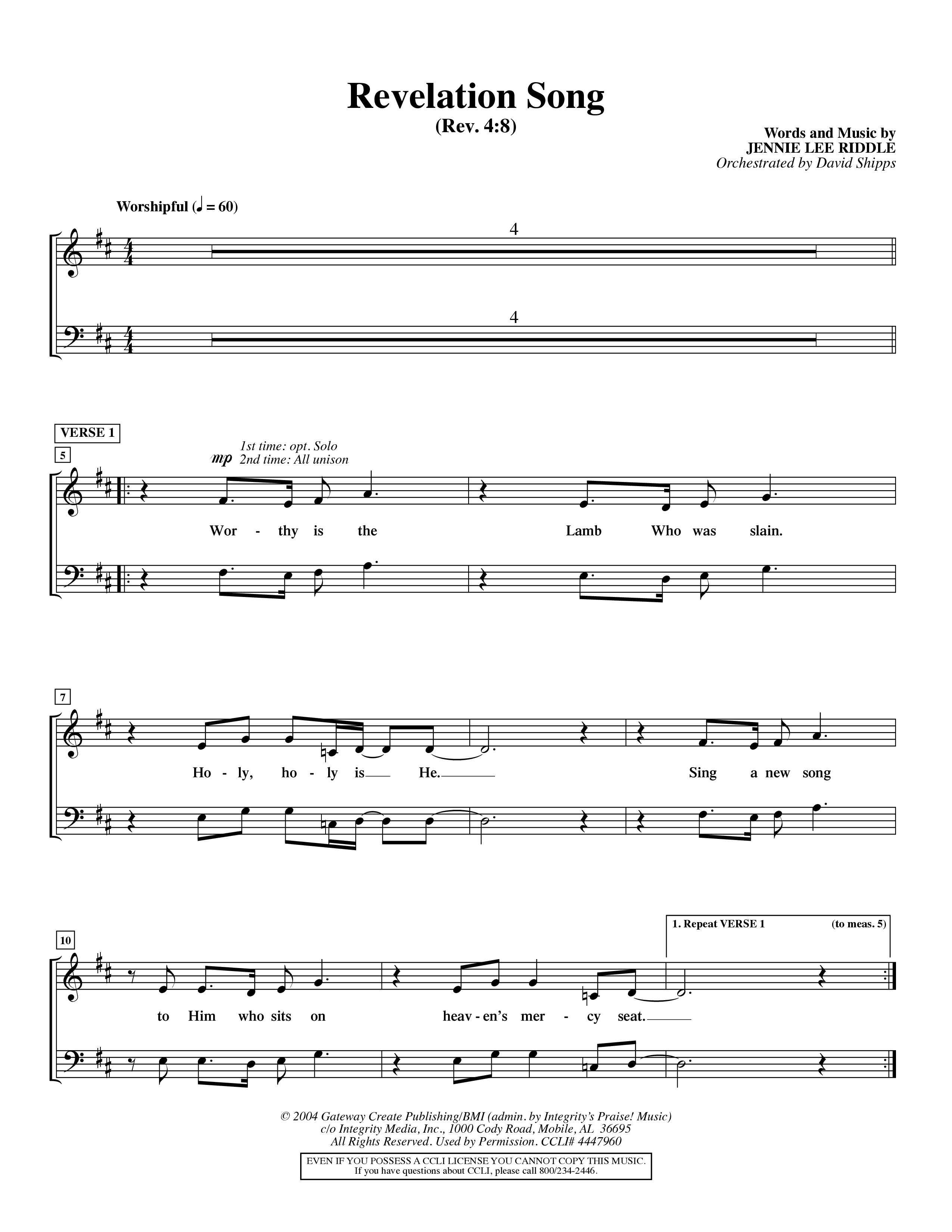 Revelation Song (Choral Anthem SATB) Choir Sheet (SATB) (Word Music Choral / Orch. David Shipps)