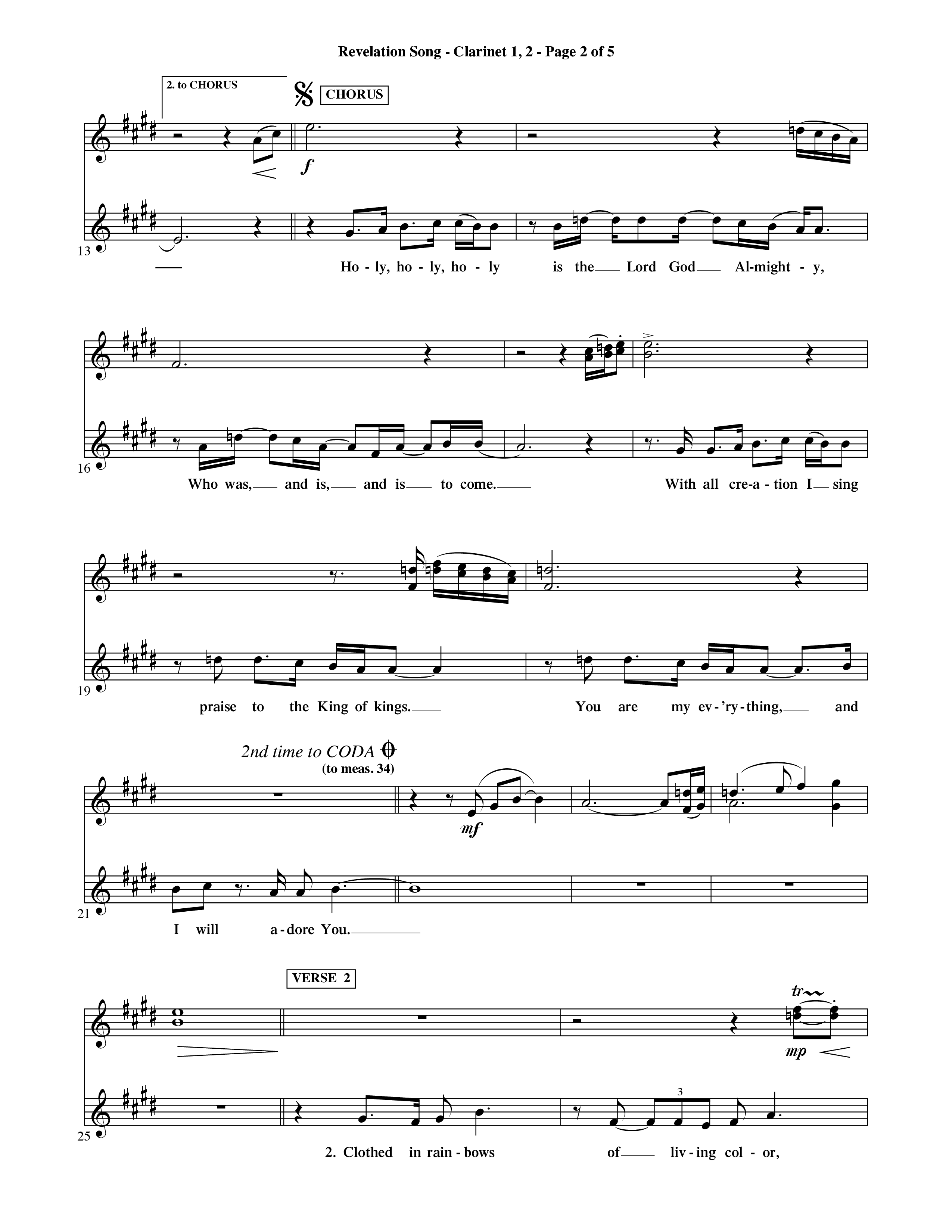 Revelation Song (Choral Anthem SATB) Clarinet 1/2 (Word Music Choral / Orch. David Shipps)