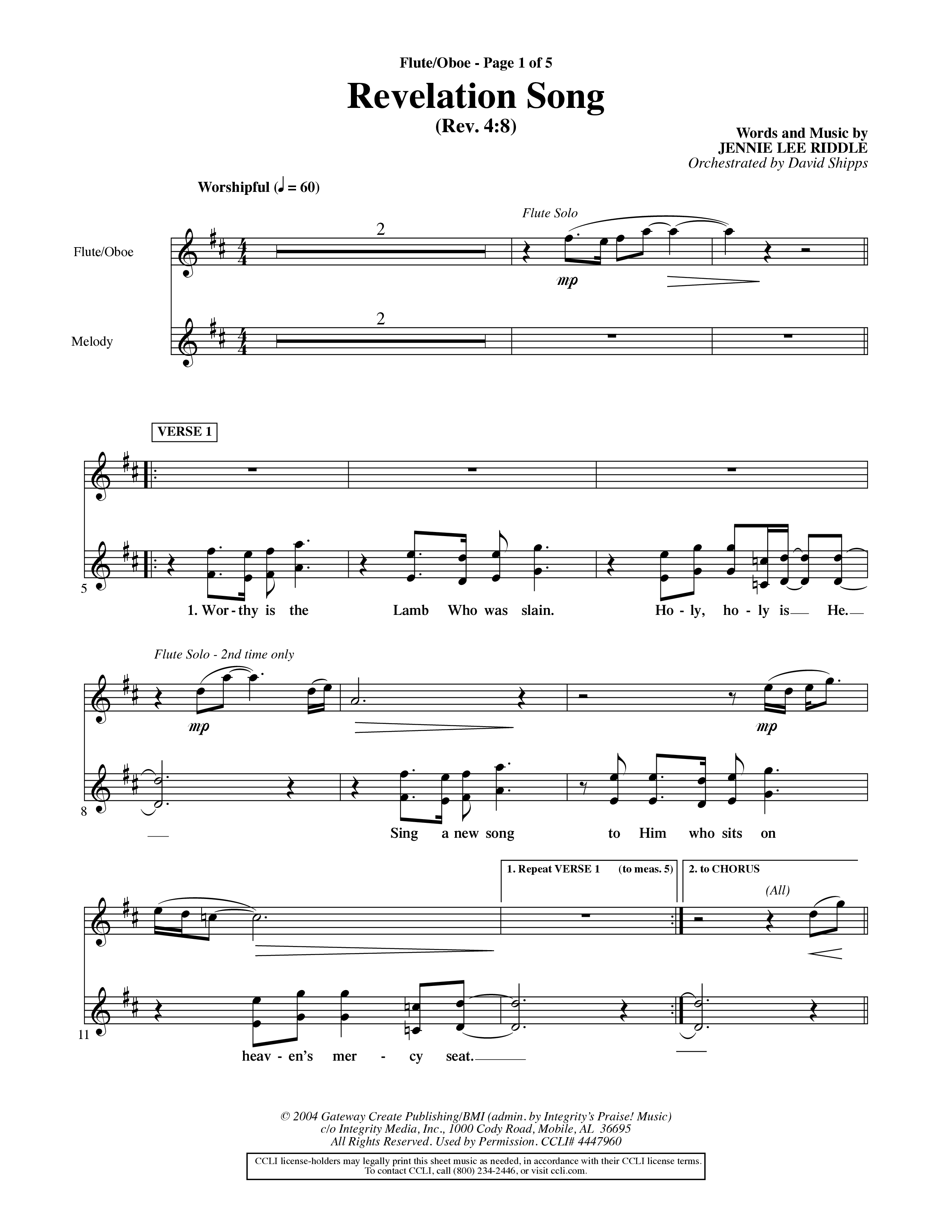 Revelation Song (Choral Anthem SATB) Flute/Oboe (Word Music Choral / Orch. David Shipps)