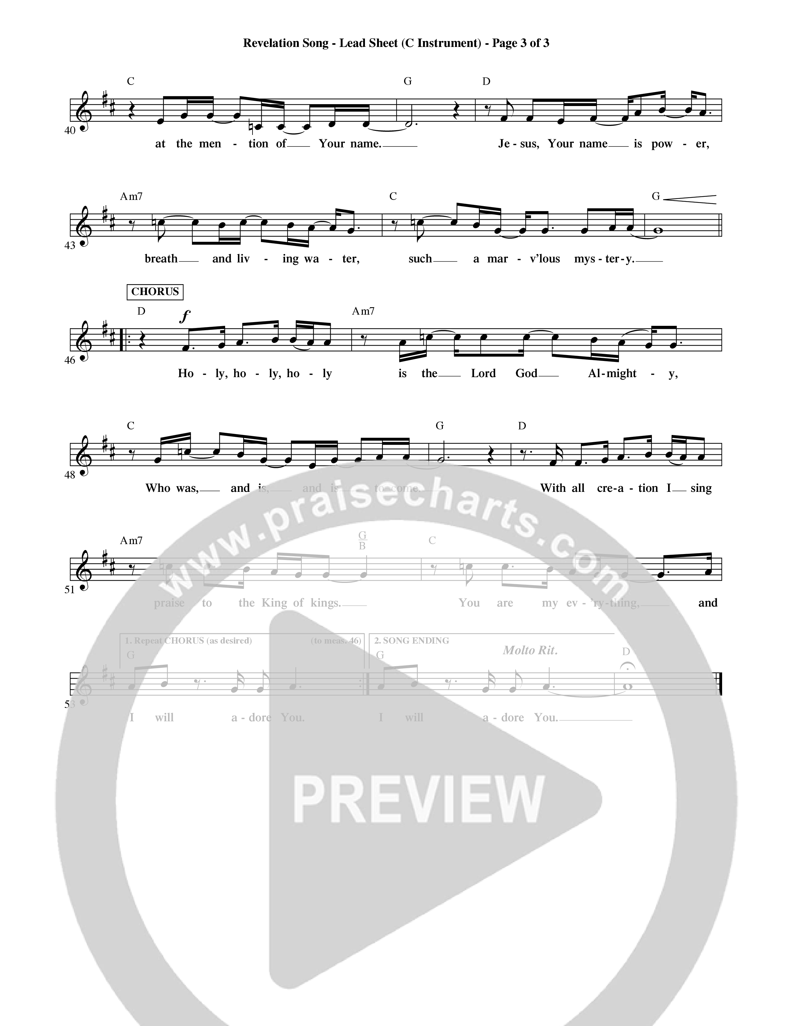 Revelation Song (Choral Anthem SATB) Lead Sheet (Mel) (Word Music Choral / Orch. David Shipps)