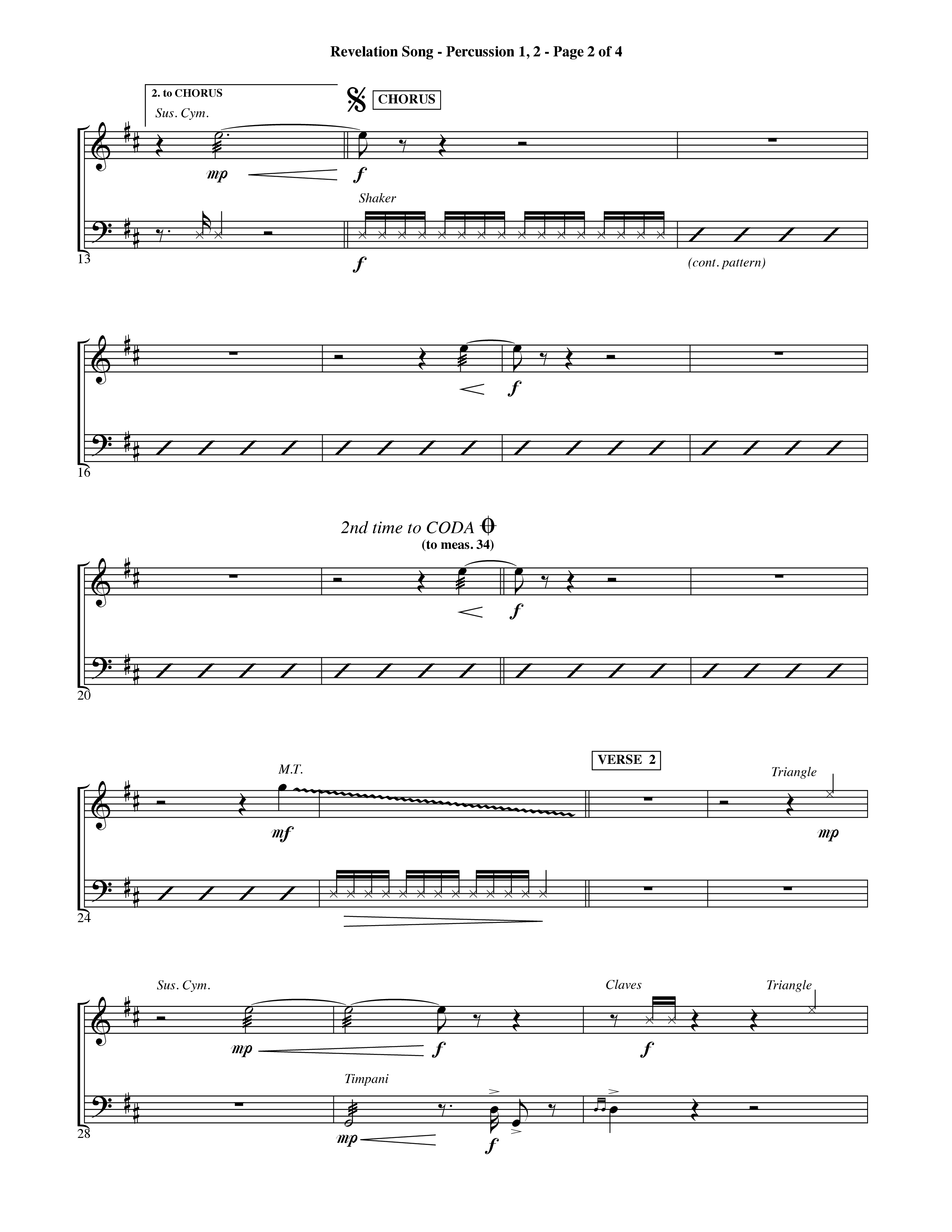 Revelation Song (Choral Anthem SATB) Percussion 1/2 (Word Music Choral / Orch. David Shipps)
