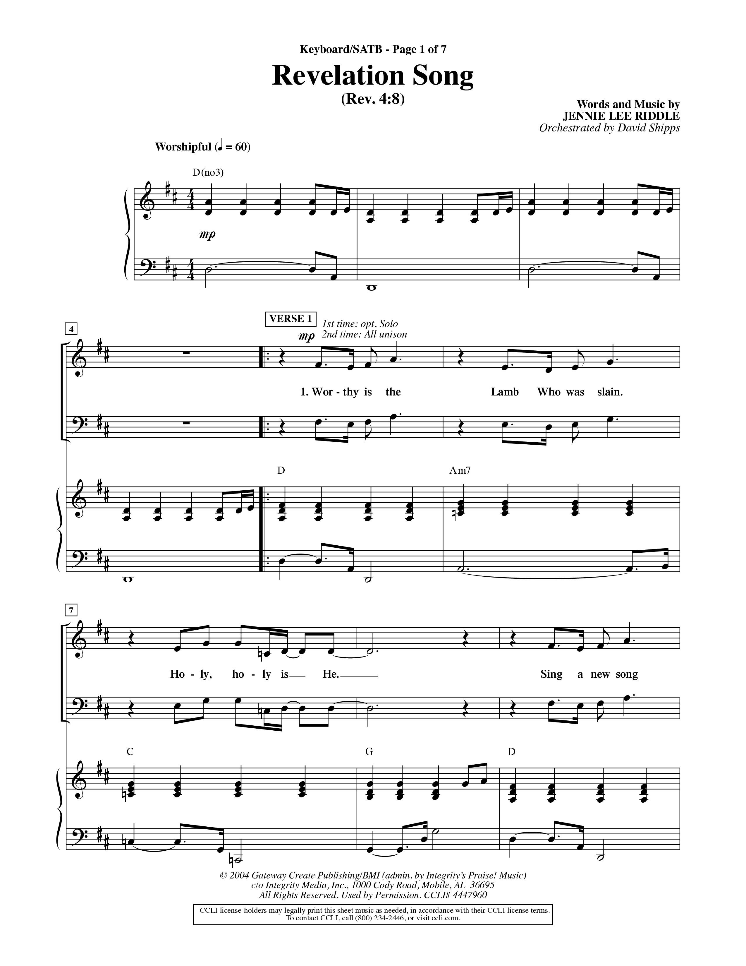 Revelation Song (Choral Anthem SATB) Keyboard/Vocal (SATB) (Word Music Choral / Orch. David Shipps)