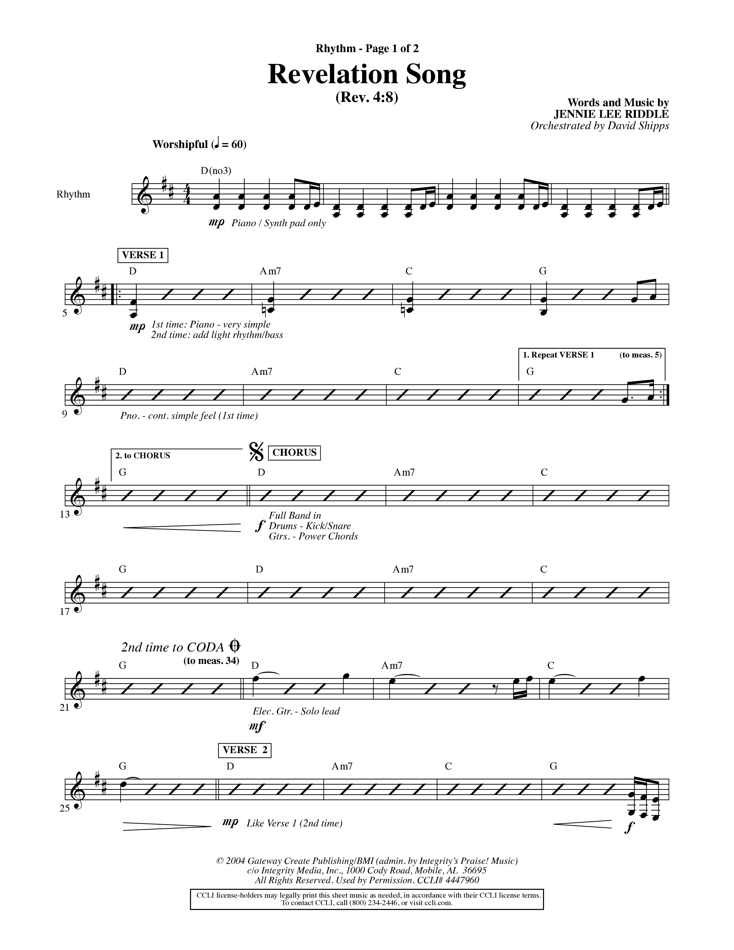 Revelation Song (Choral Anthem SATB) PraiseBand (incl. Brass) (Word Music Choral / Orch. David Shipps)