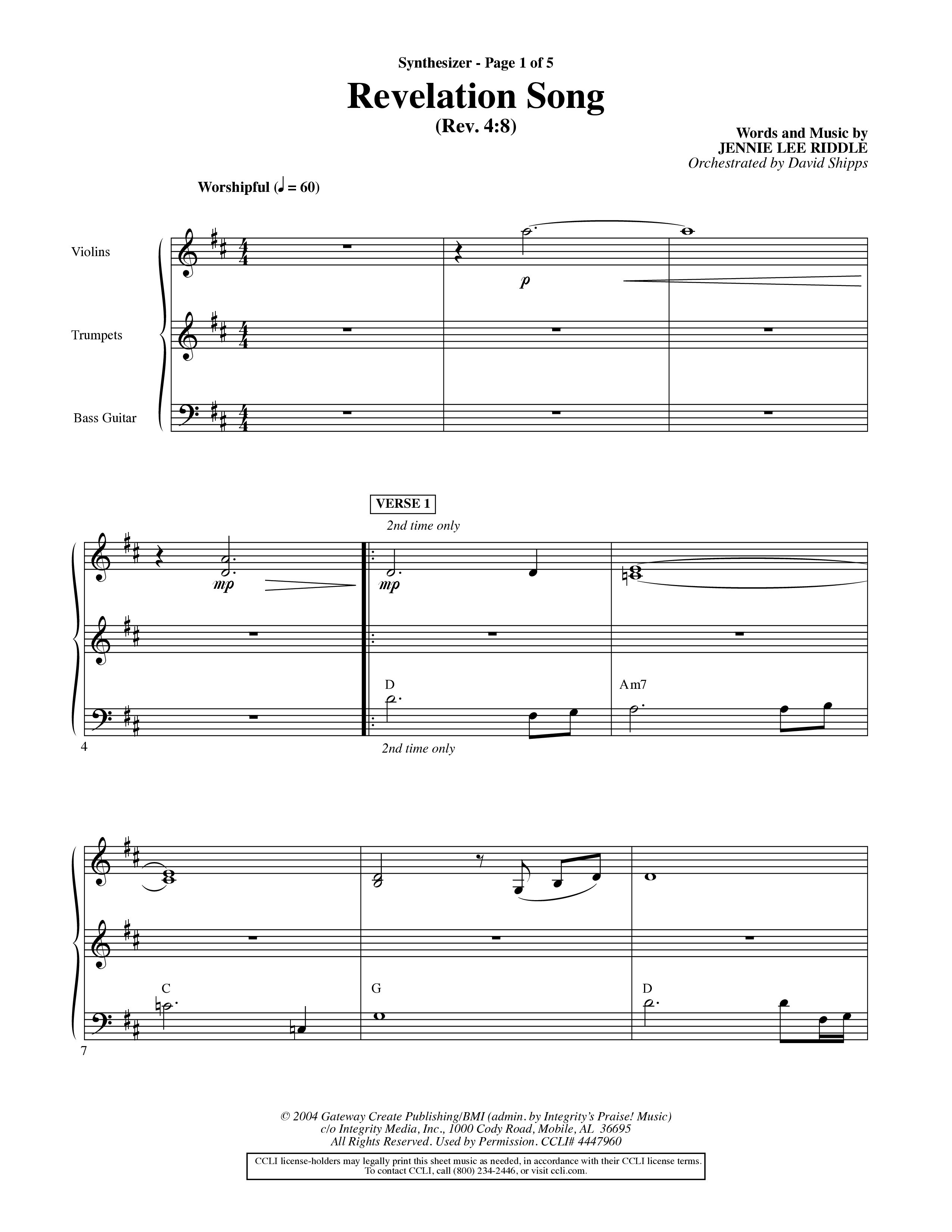 Revelation Song (Choral Anthem SATB) Synth (Word Music Choral / Orch. David Shipps)