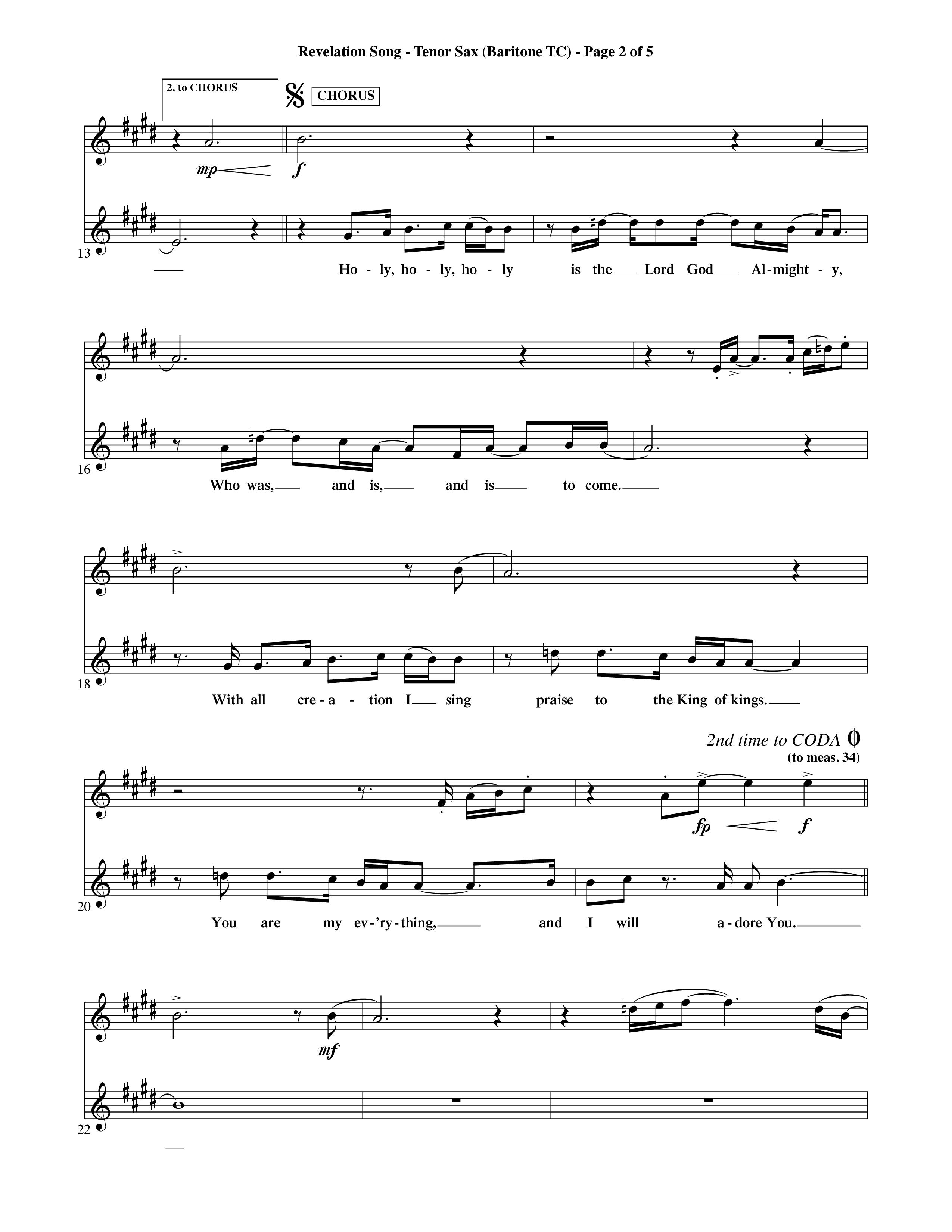 Revelation Song (Choral Anthem SATB) Tenor Sax/Baritone T.C. (Word Music Choral / Orch. David Shipps)