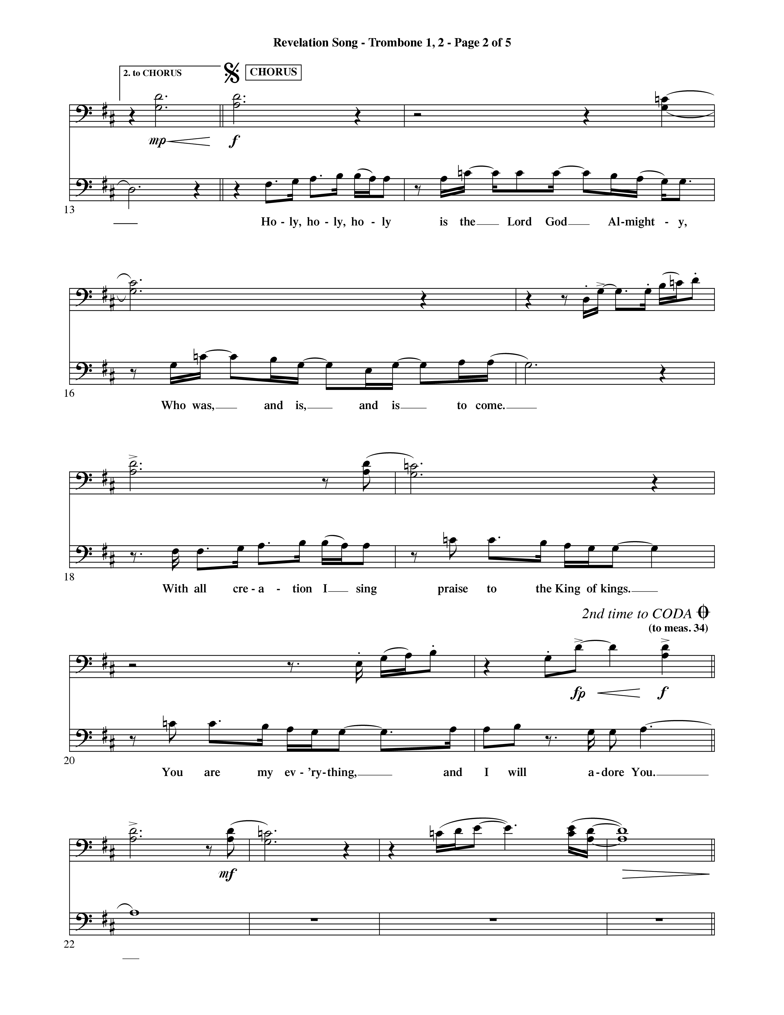 Revelation Song (Choral Anthem SATB) Trombone 1/2 (Word Music Choral / Orch. David Shipps)