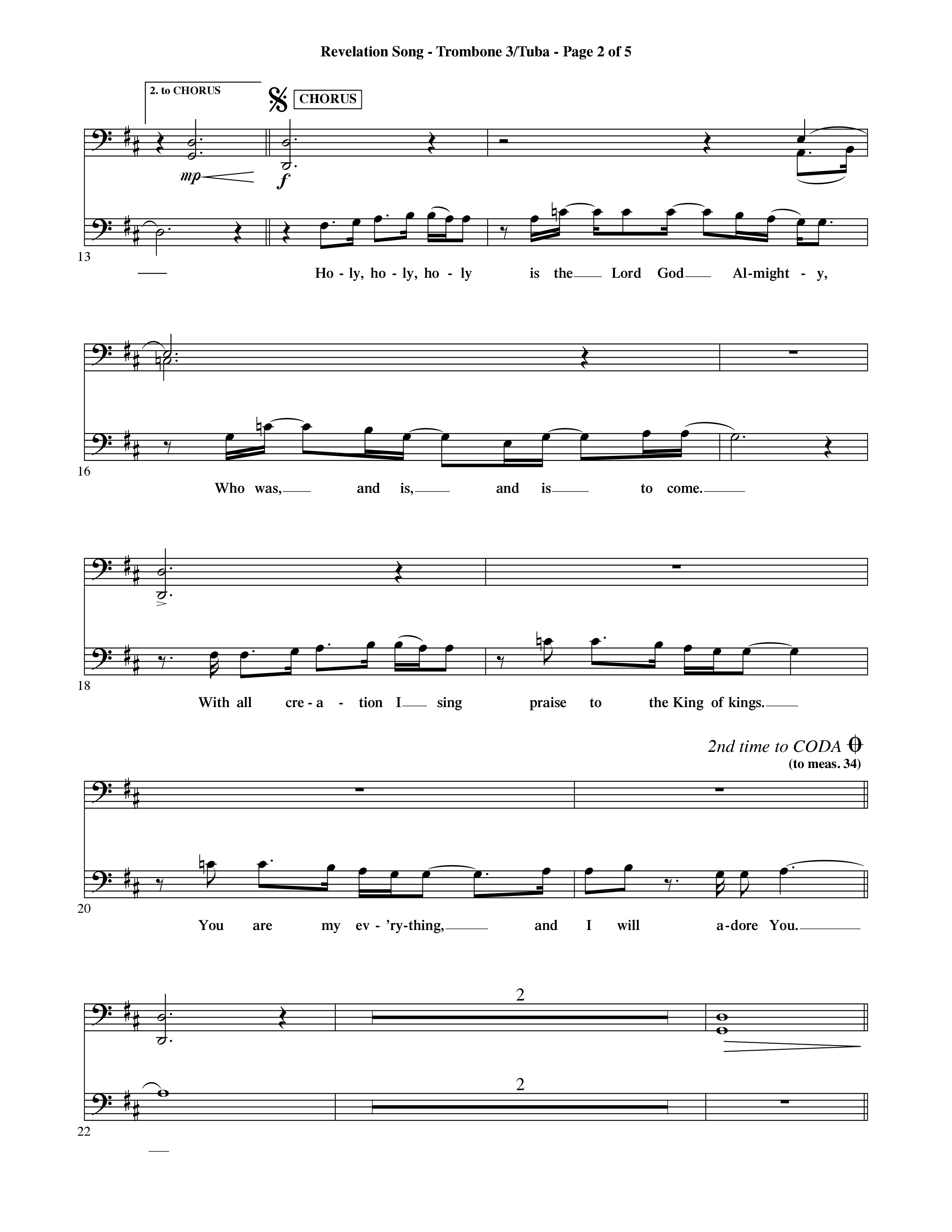 Revelation Song (Choral Anthem SATB) Trombone 3/Tuba (Word Music Choral / Orch. David Shipps)
