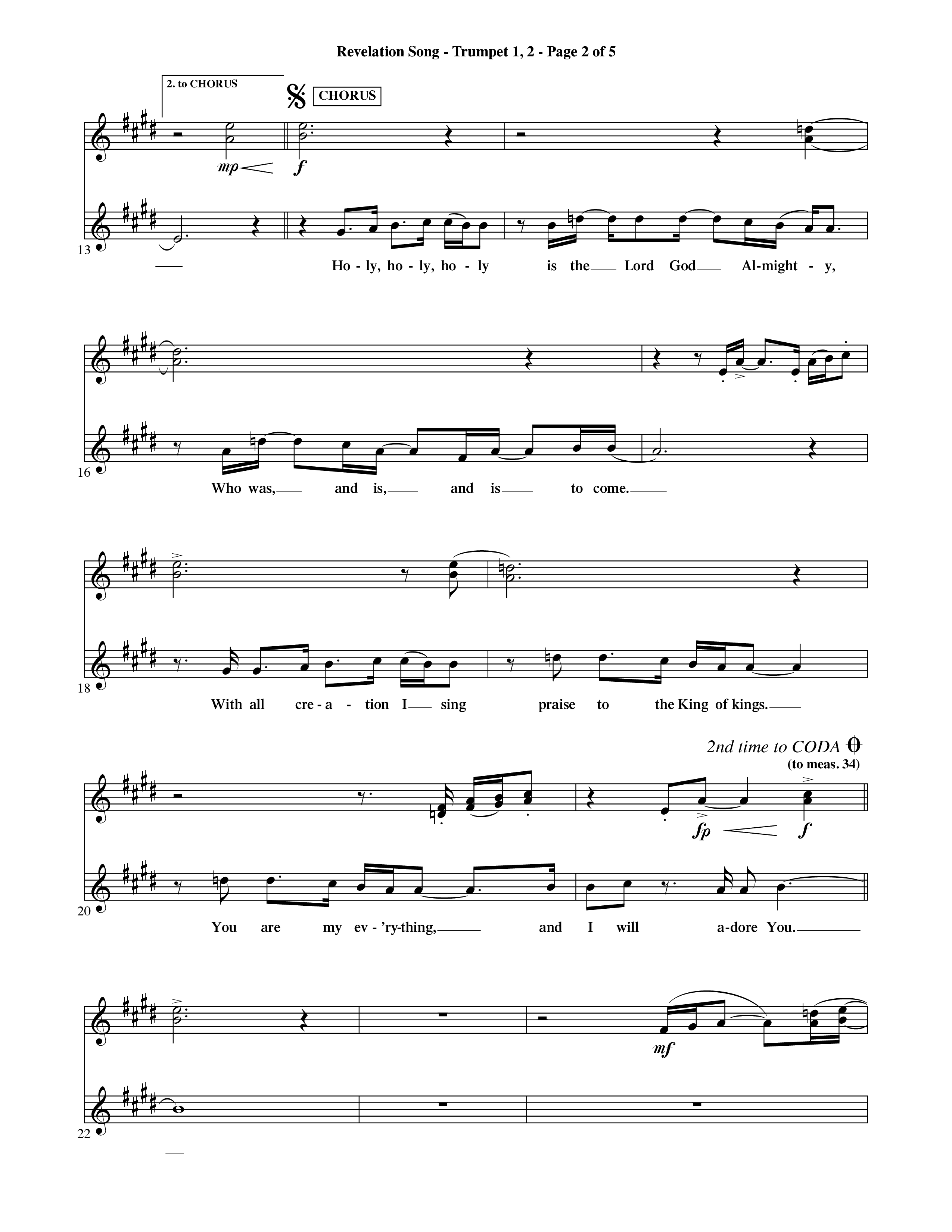 Revelation Song (Choral Anthem SATB) Trumpet 1,2 (Word Music Choral / Orch. David Shipps)