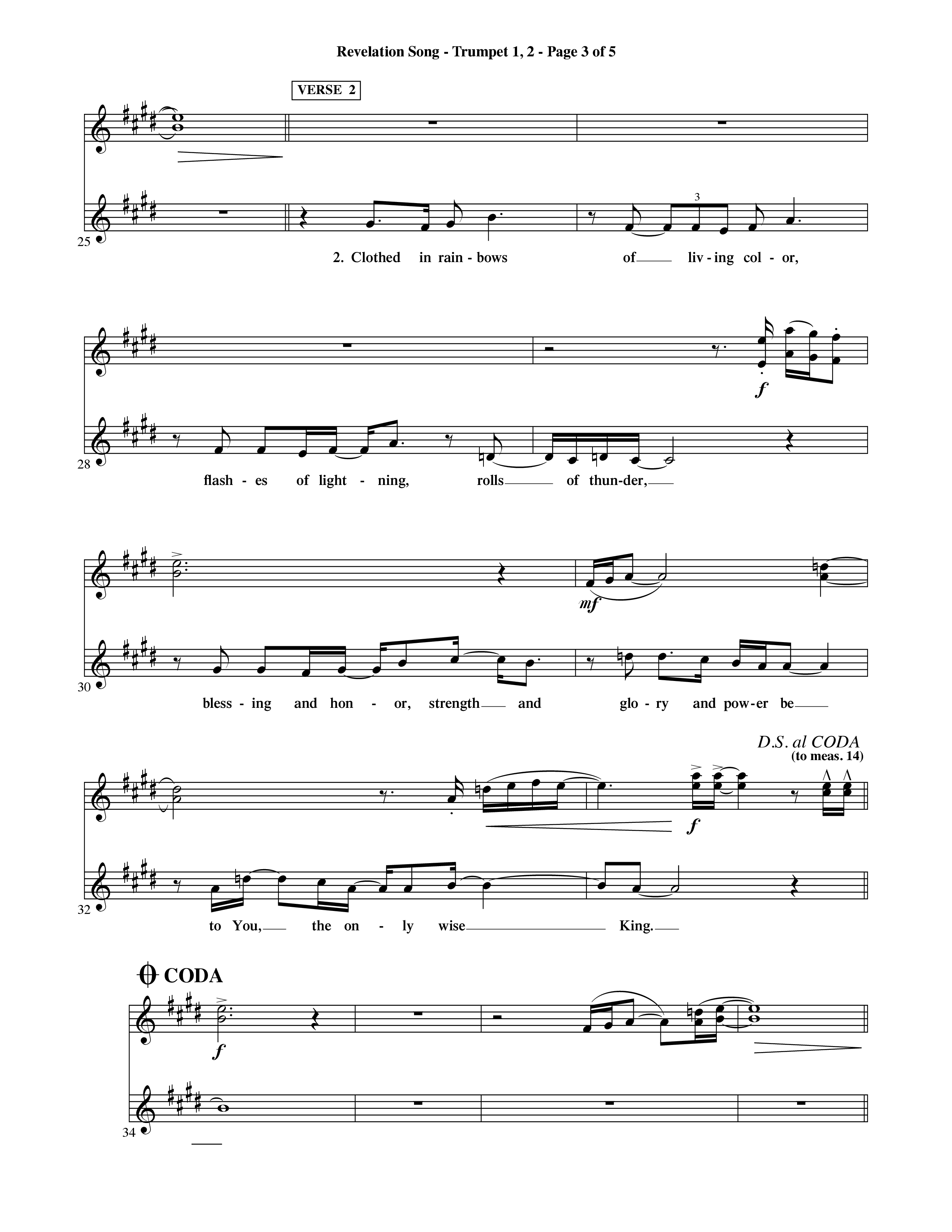Revelation Song (Choral Anthem SATB) Trumpet 1,2 (Word Music Choral / Orch. David Shipps)