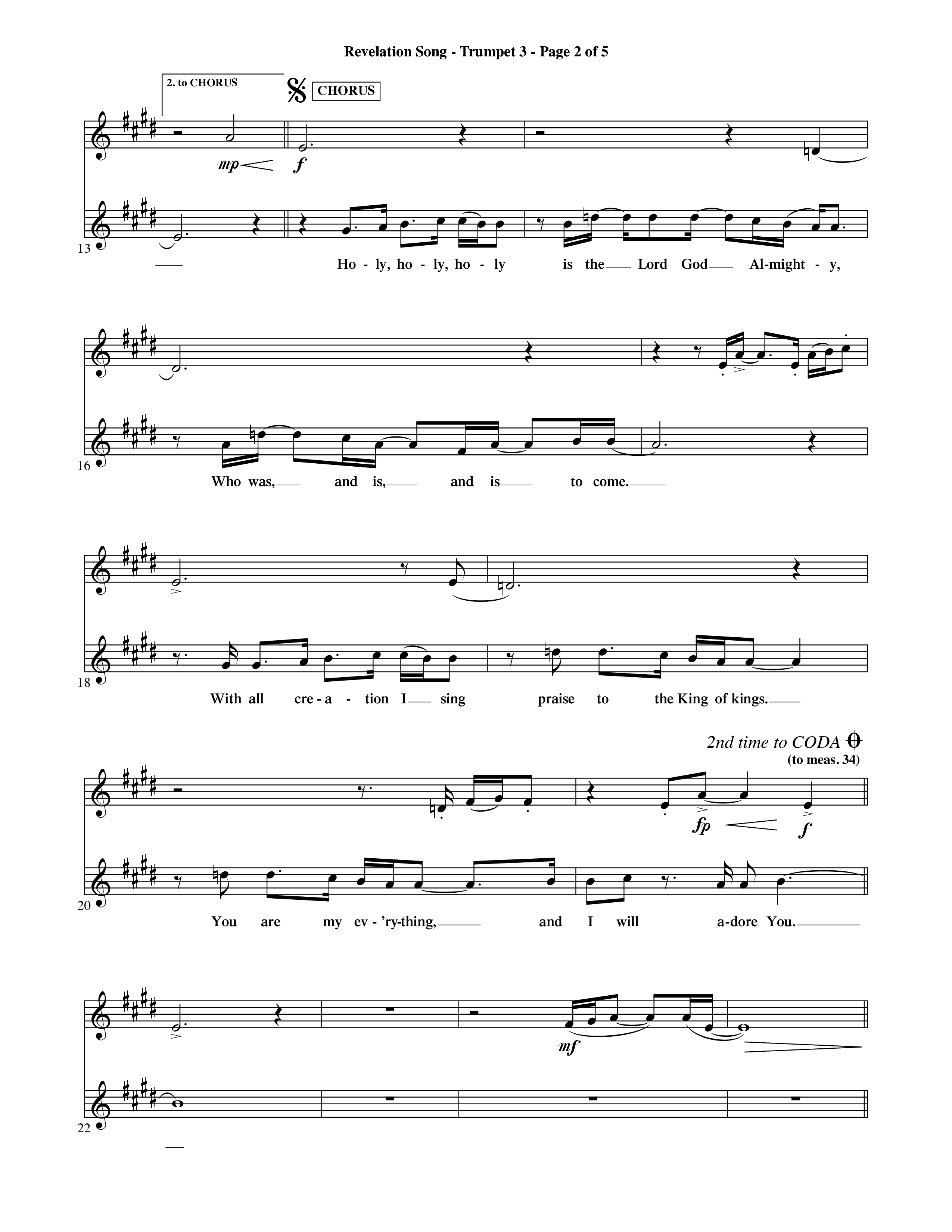 Revelation Song (Choral Anthem SATB) Trumpet 3 (Word Music Choral / Orch. David Shipps)