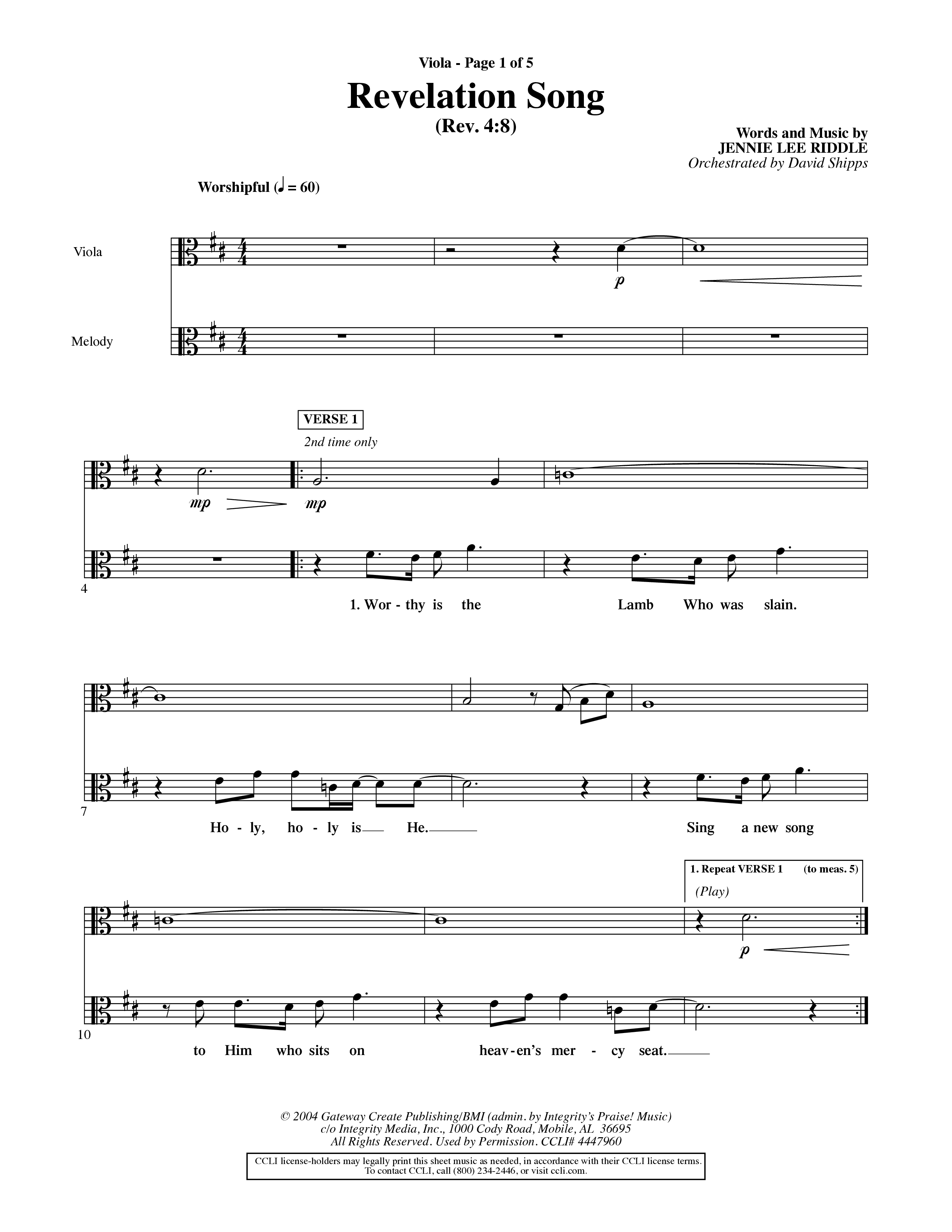 Revelation Song (Choral Anthem SATB) Viola (Word Music Choral / Orch. David Shipps)