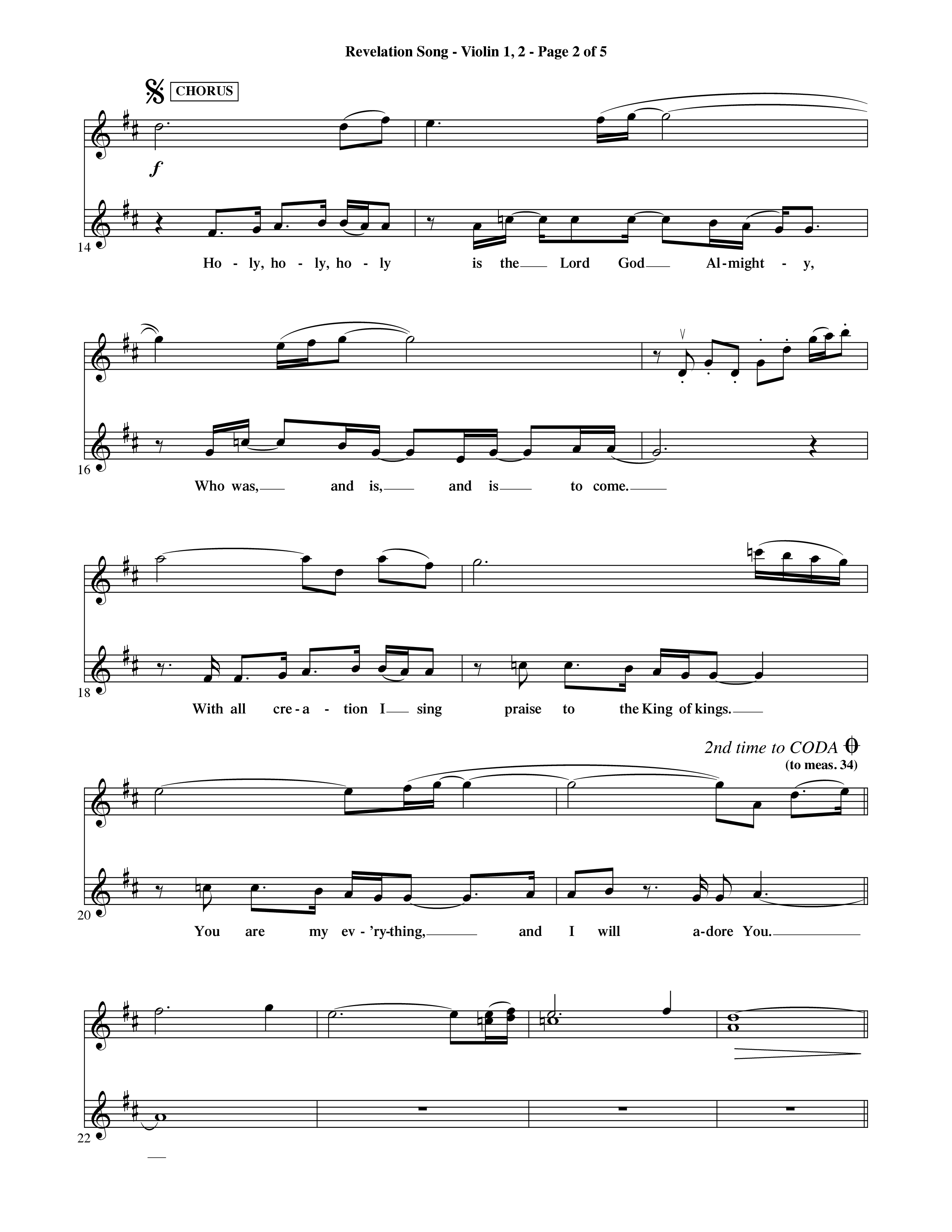 Revelation Song (Choral Anthem SATB) Violin 1/2 (Word Music Choral / Orch. David Shipps)
