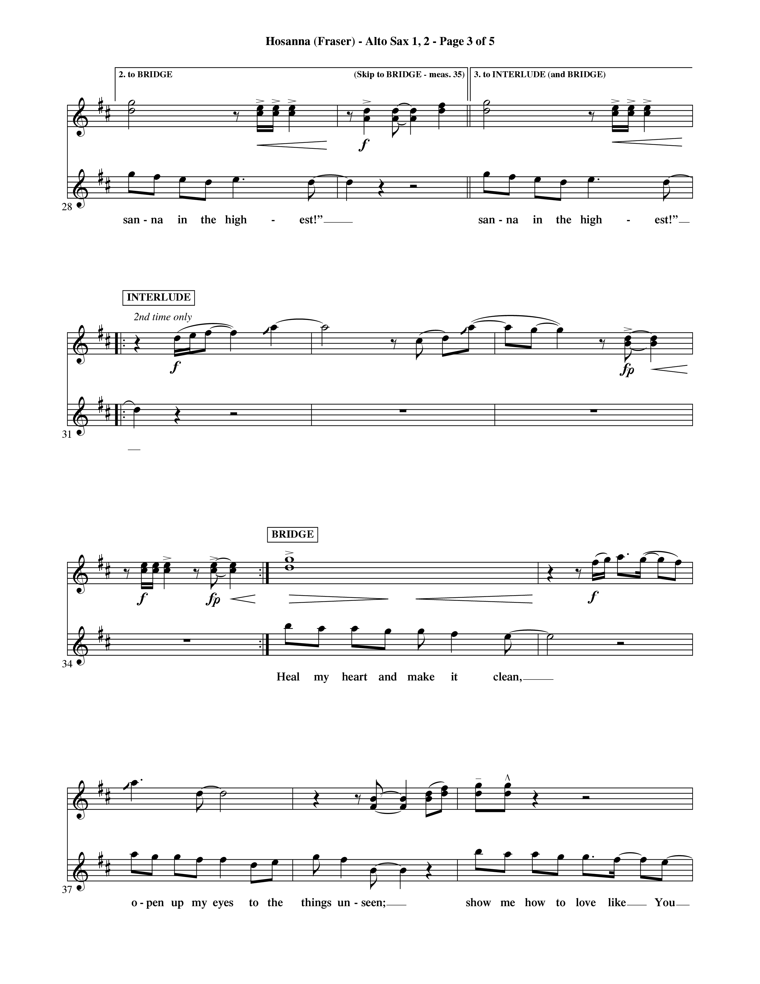 Hosanna (Choral Anthem SATB) Alto Sax 1/2 (Word Music Choral / Orch. David Shipps)