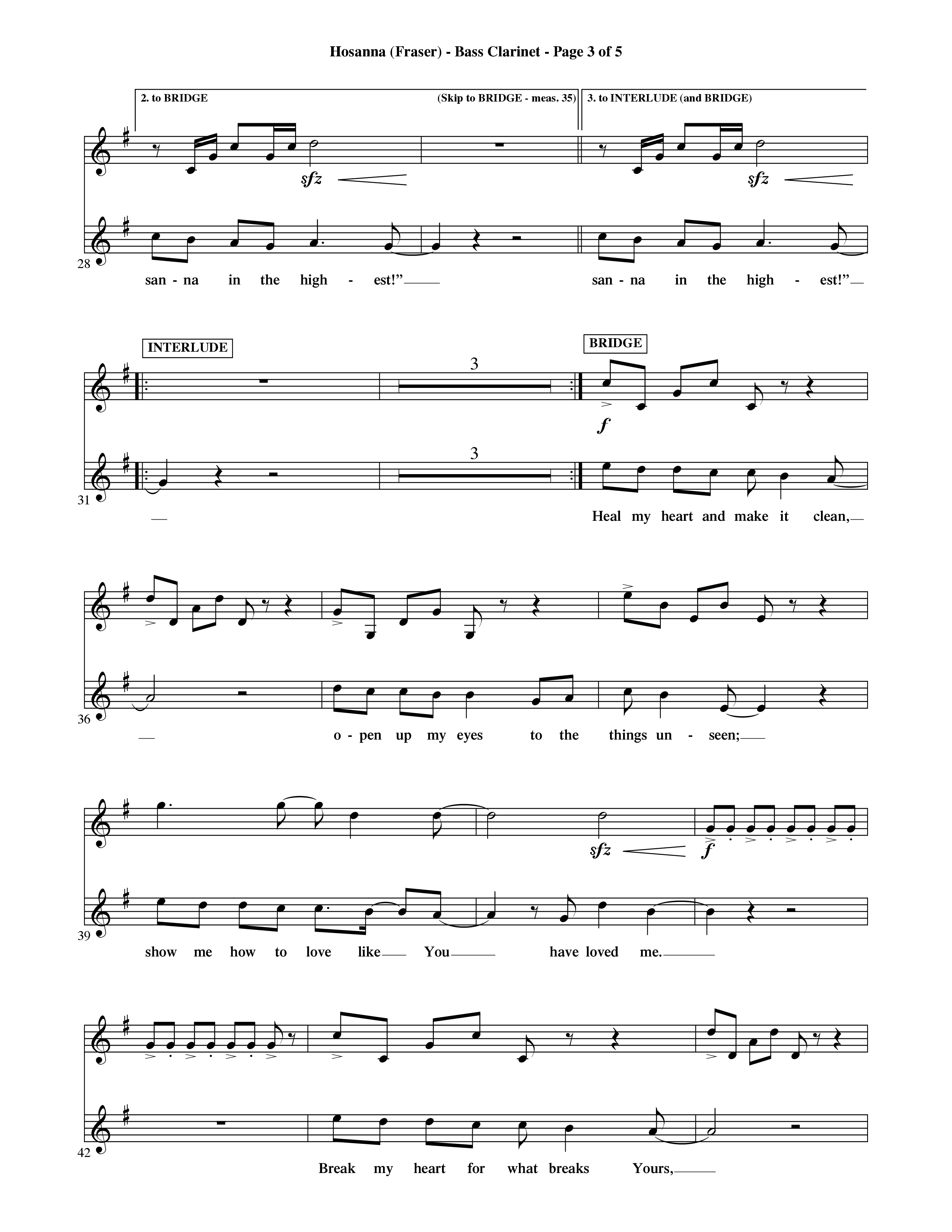 Hosanna (Choral Anthem SATB) Bass Clarinet (Word Music Choral / Orch. David Shipps)