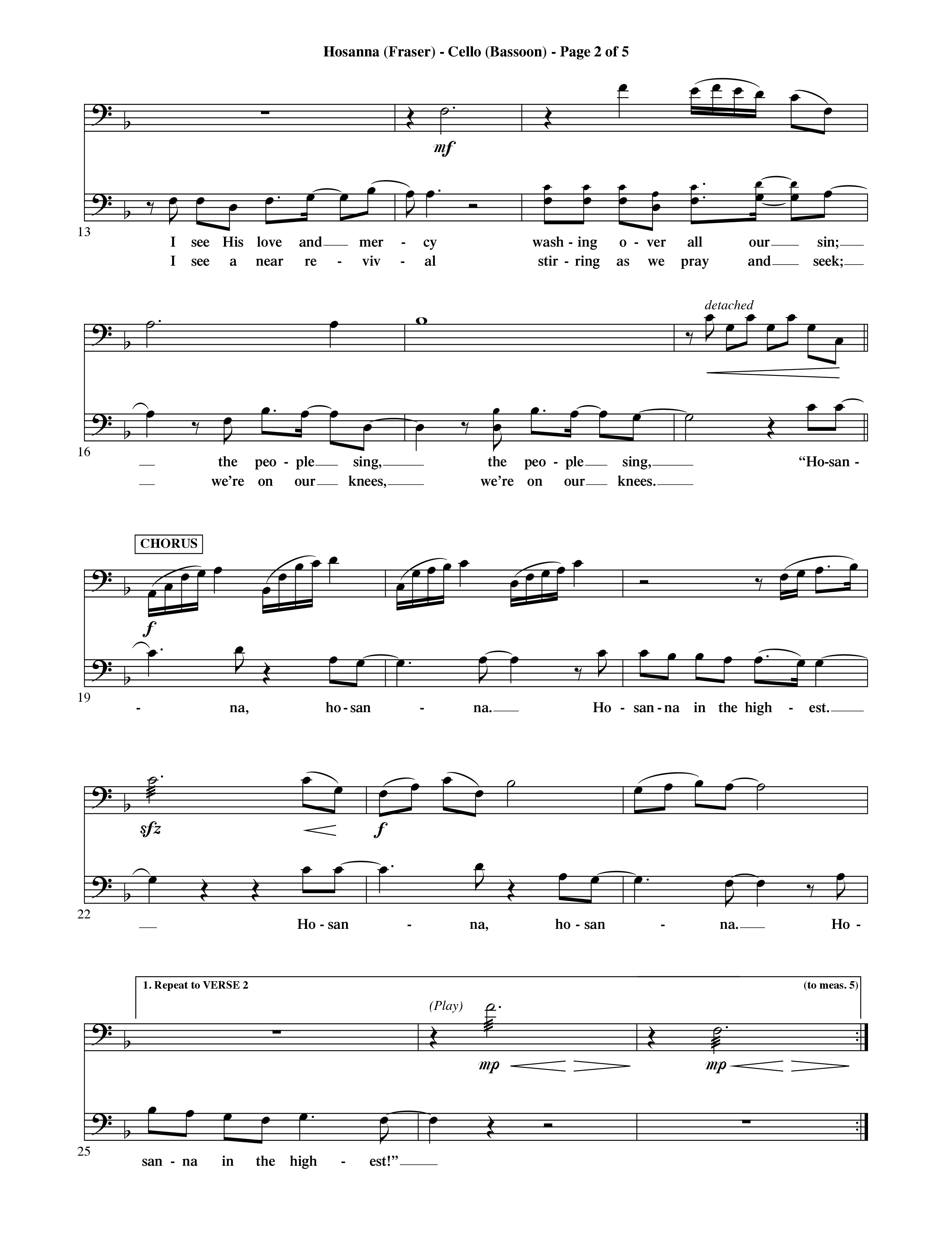 Hosanna (Choral Anthem SATB) Cello (Word Music Choral / Orch. David Shipps)