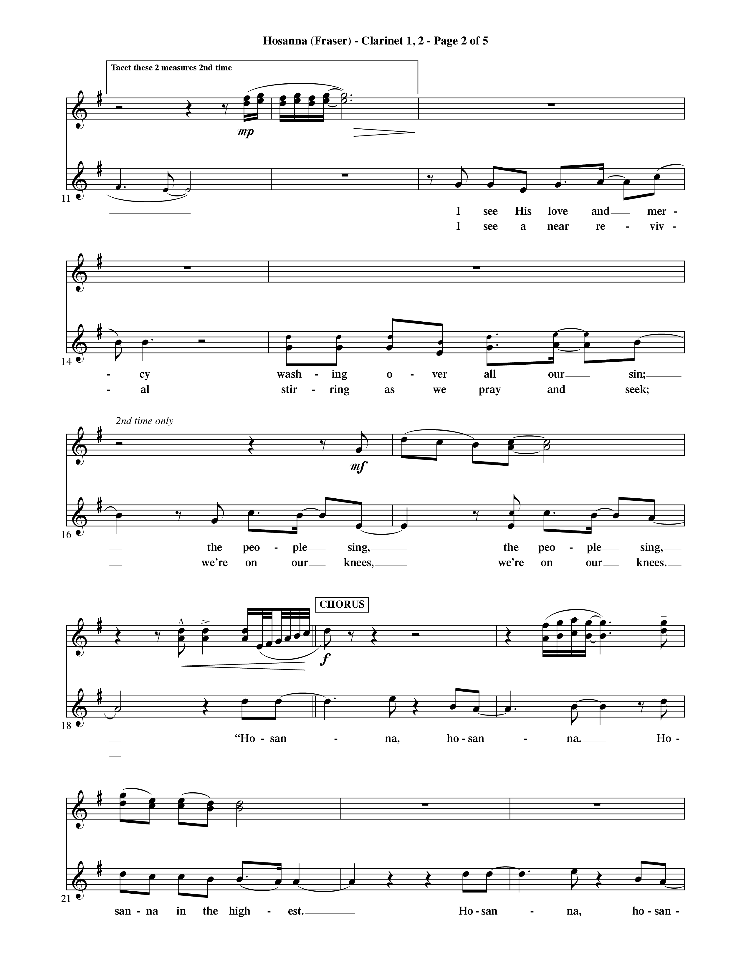 Hosanna (Choral Anthem SATB) Clarinet 1/2 (Word Music Choral / Orch. David Shipps)