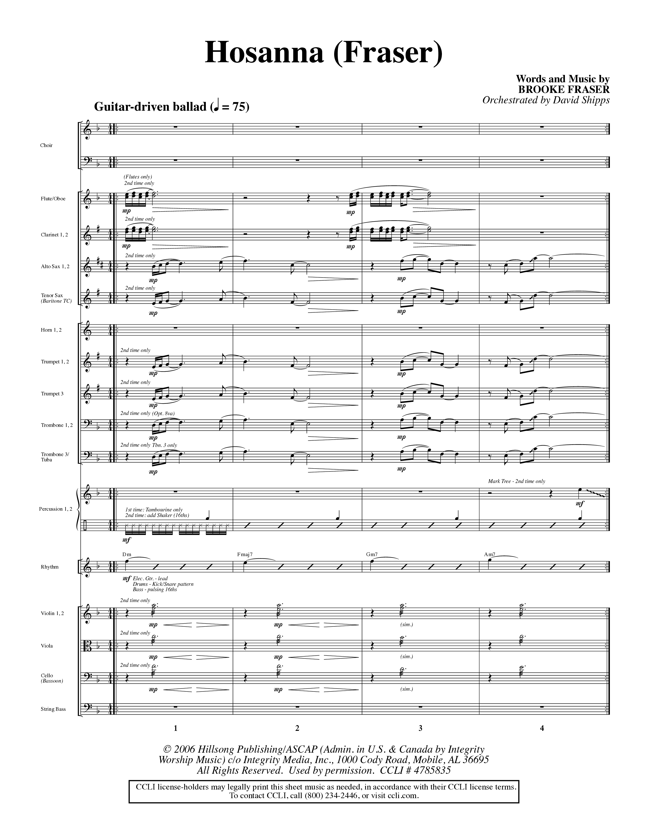 Hosanna (Choral Anthem SATB) Orchestration (Word Music Choral / Orch. David Shipps)