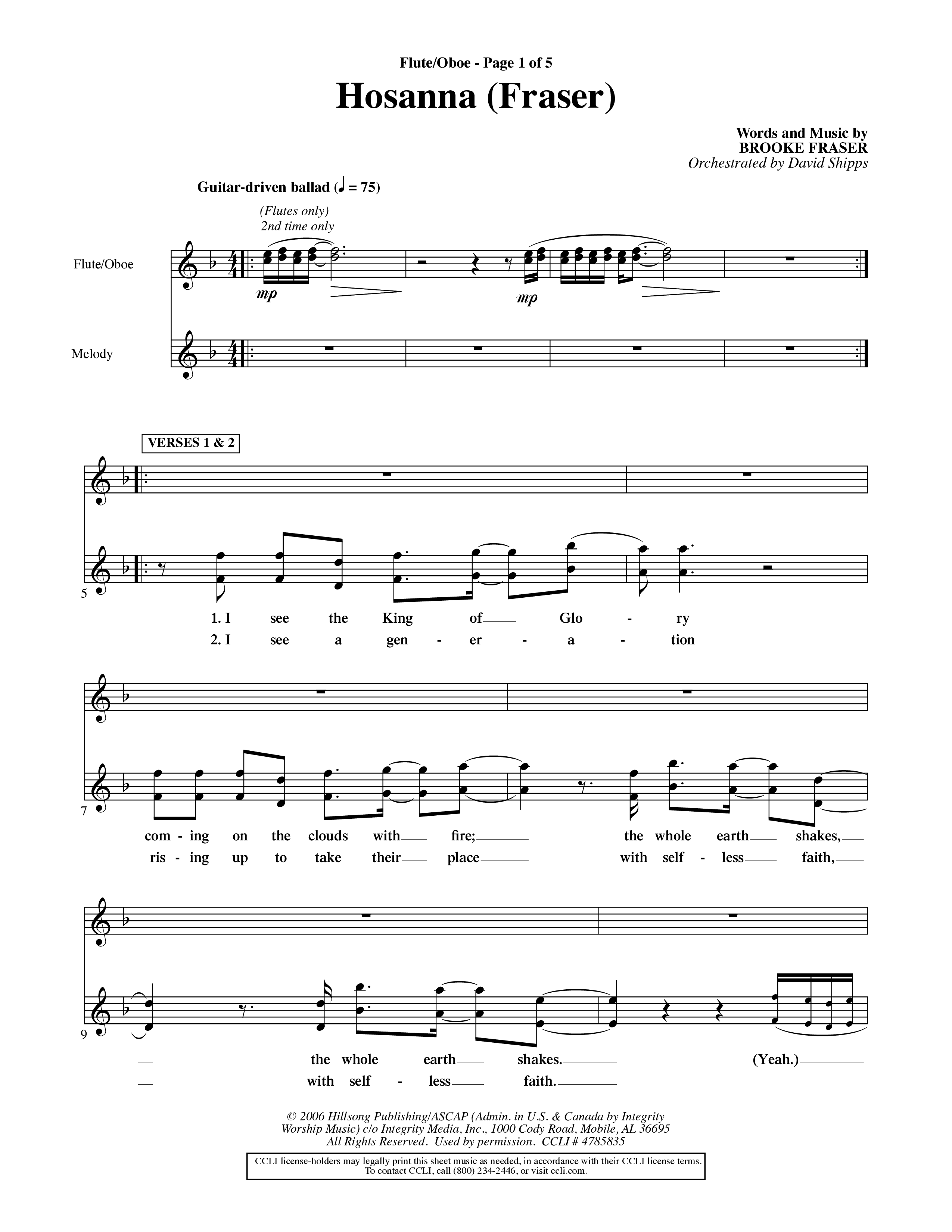 Hosanna (Choral Anthem SATB) Flute/Oboe (Word Music Choral / Orch. David Shipps)