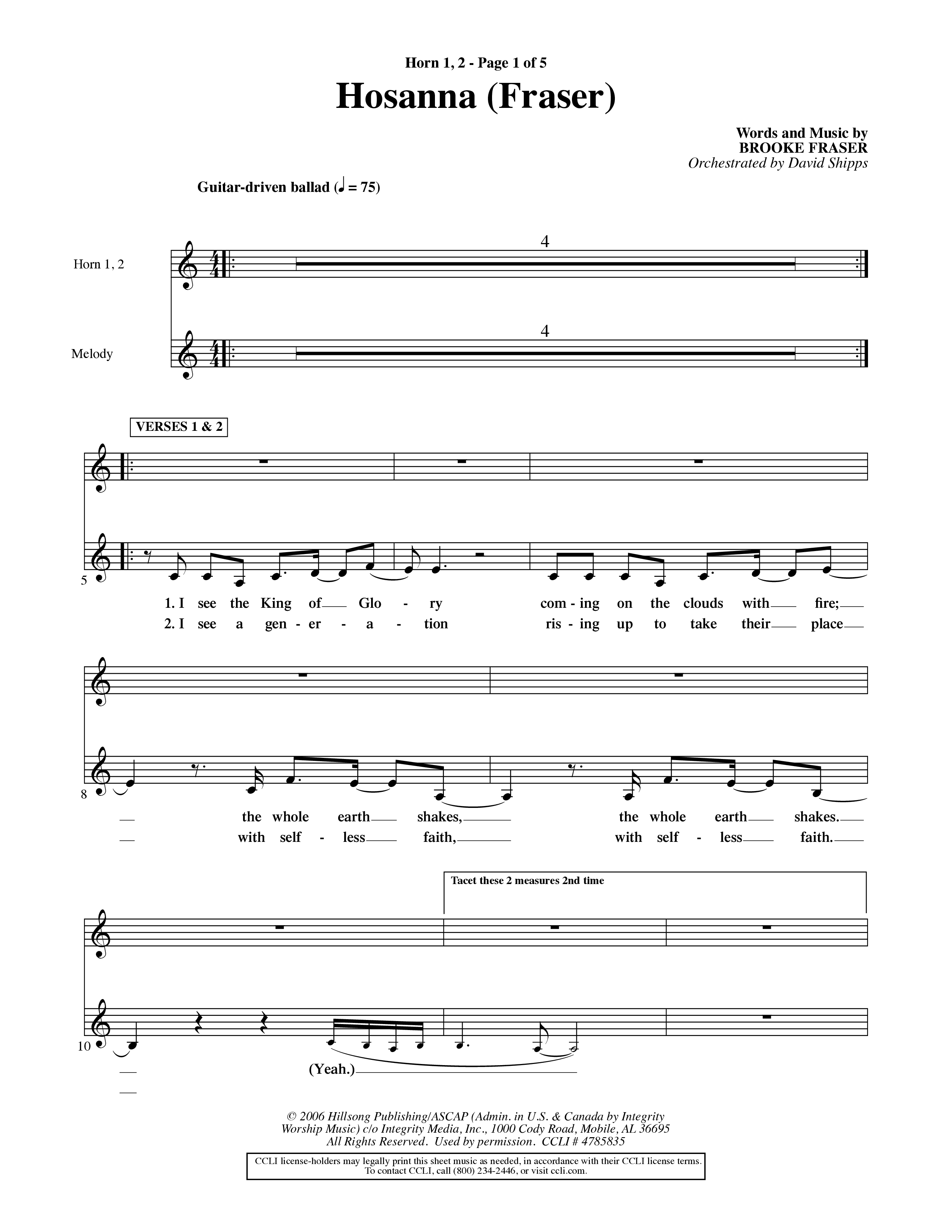 Hosanna (Choral Anthem SATB) French Horn (Word Music Choral / Orch. David Shipps)