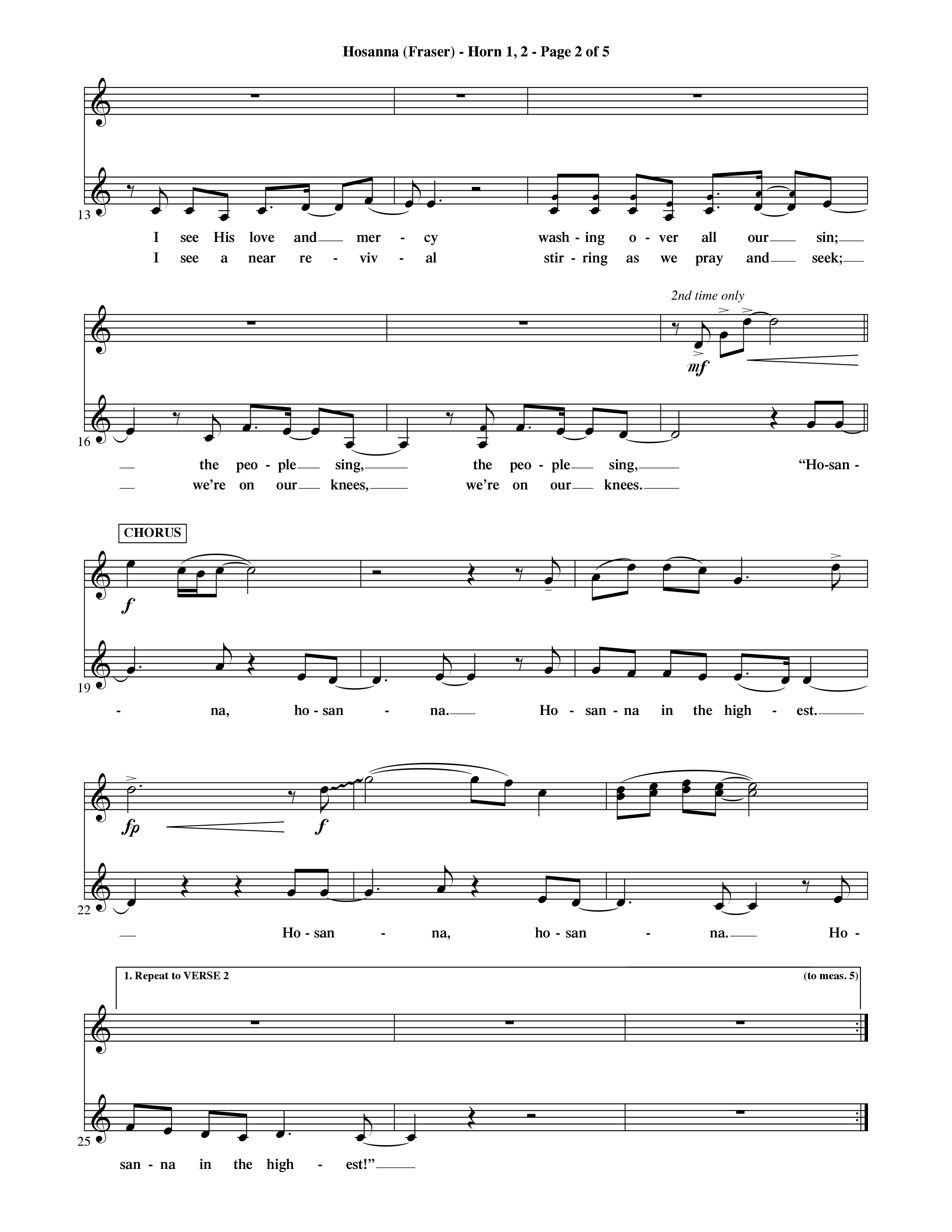 Hosanna (Choral Anthem SATB) French Horn (Word Music Choral / Orch. David Shipps)