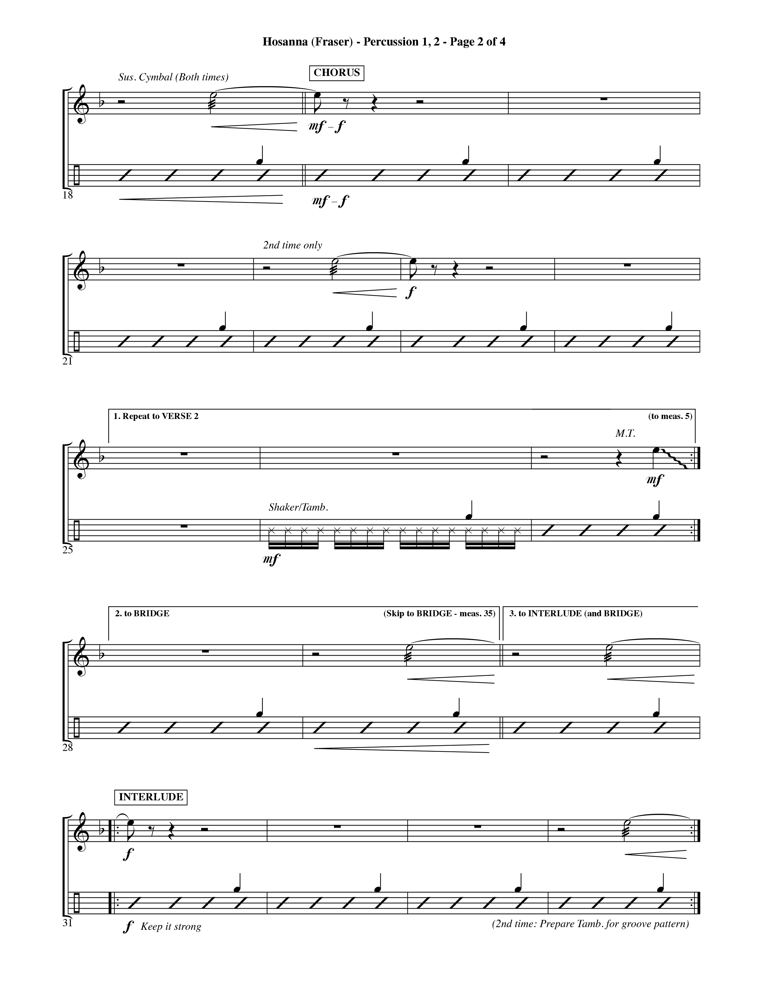 Hosanna (Choral Anthem SATB) Percussion 1/2 (Word Music Choral / Orch. David Shipps)