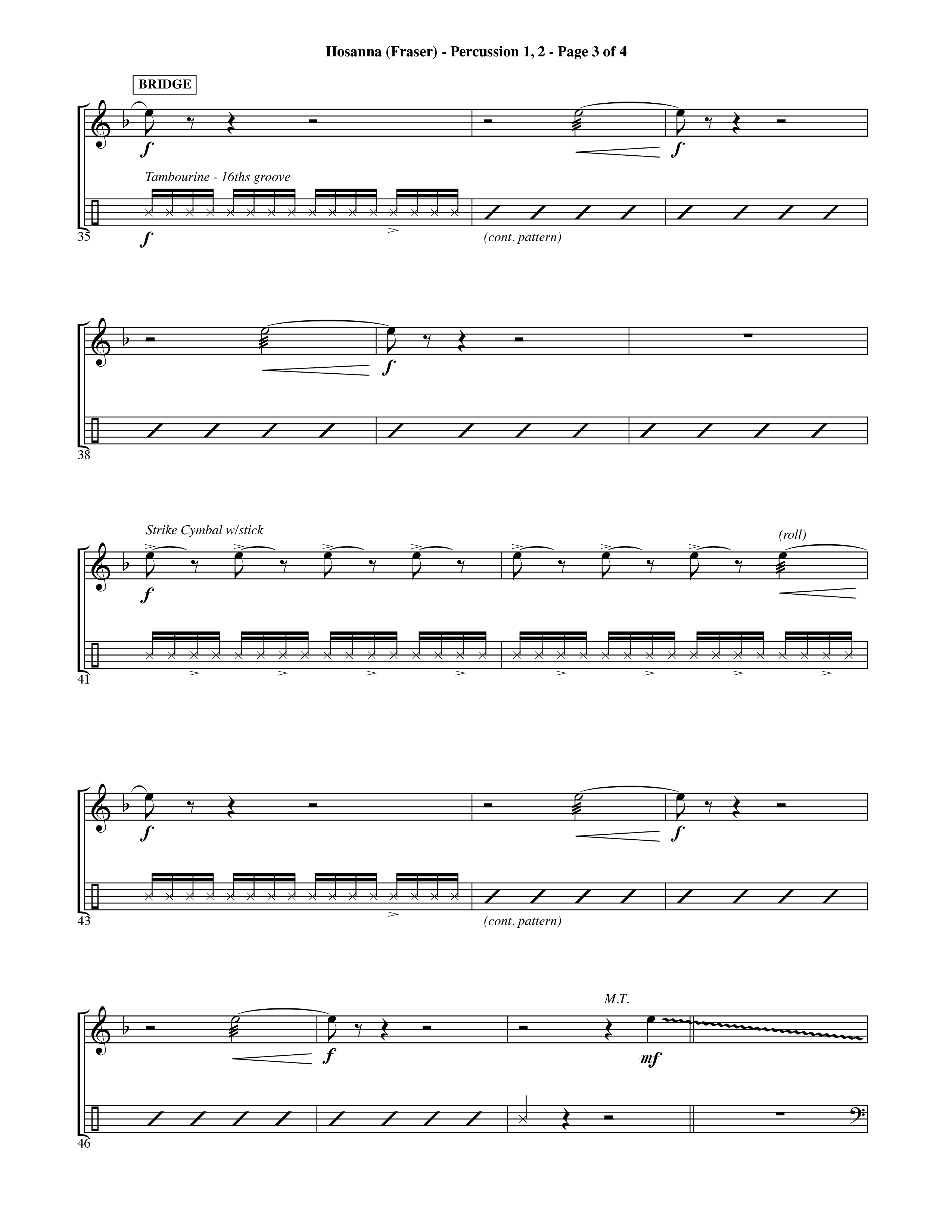 Hosanna (Choral Anthem SATB) Percussion 1/2 (Word Music Choral / Orch. David Shipps)