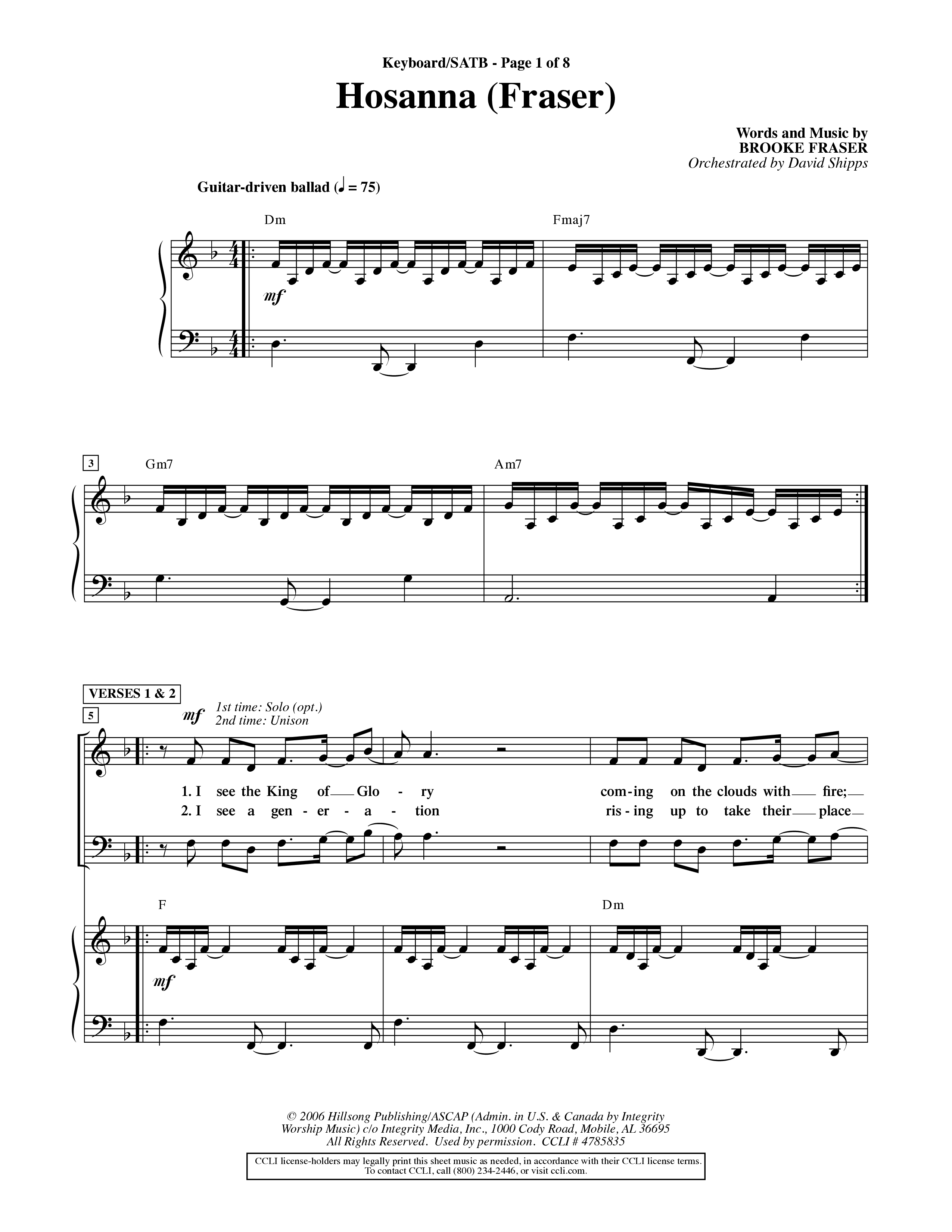 Hosanna (Choral Anthem SATB) Keyboard/Vocal (SATB) (Word Music Choral / Orch. David Shipps)