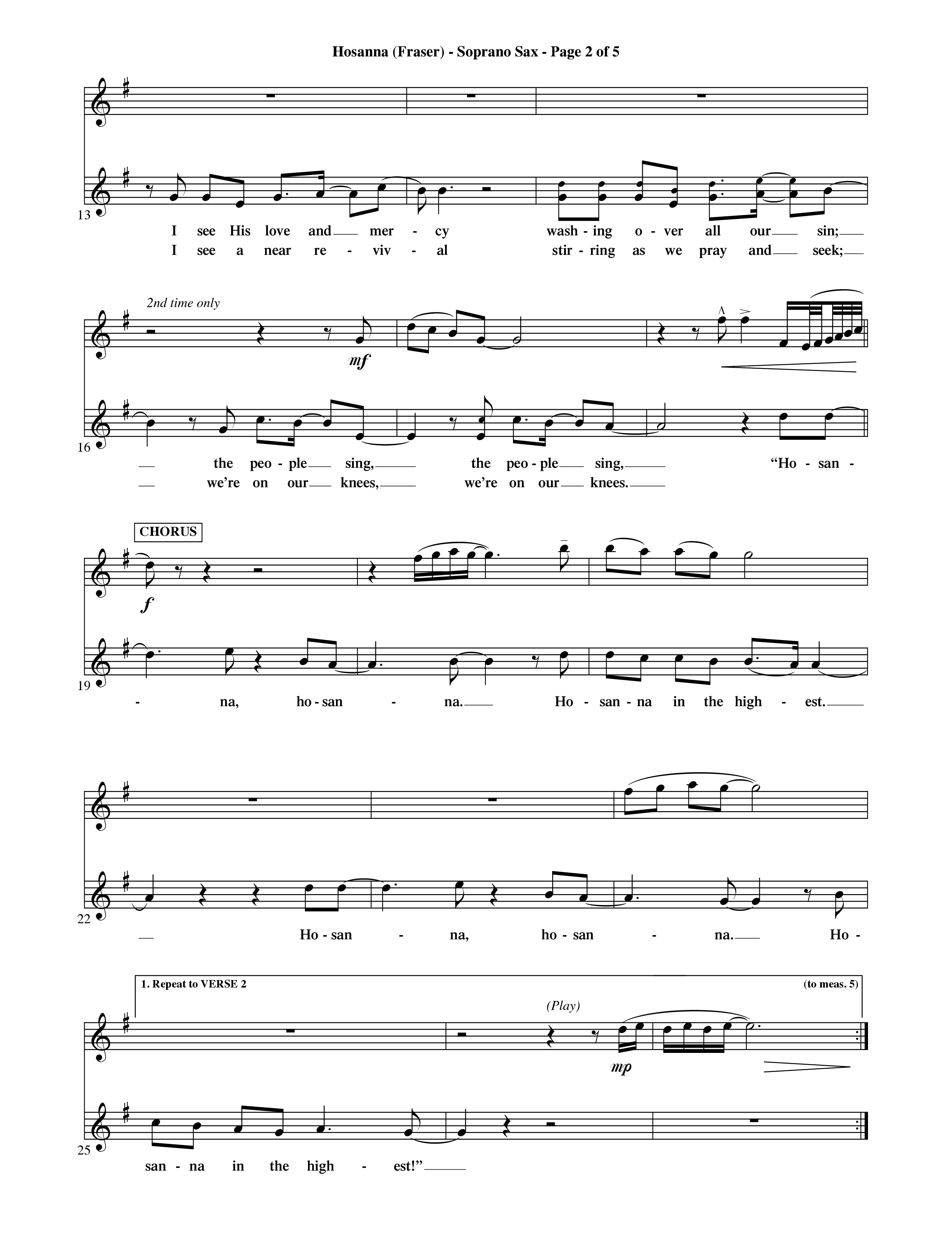 Hosanna (Choral Anthem SATB) Saxophone (Word Music Choral / Orch. David Shipps)