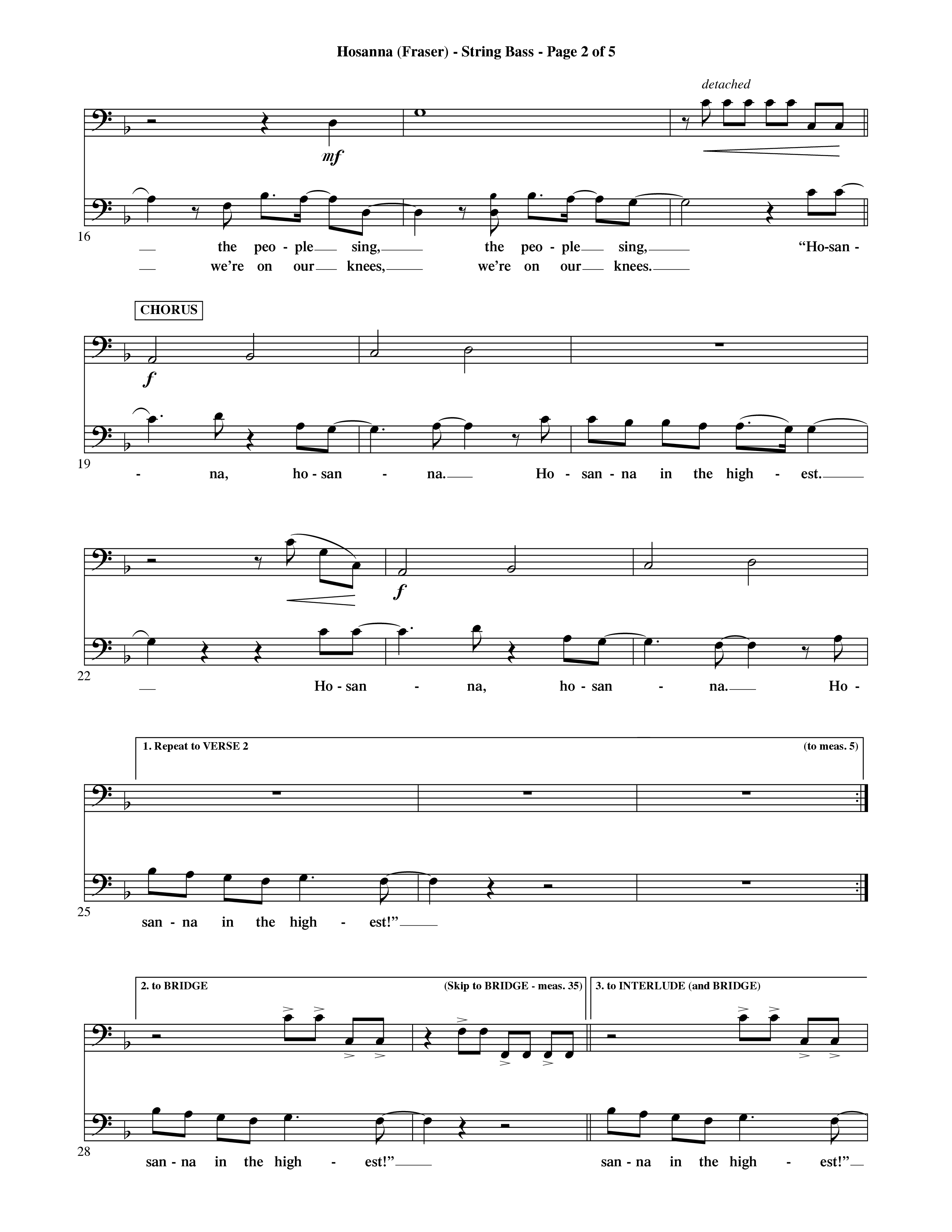 Hosanna (Choral Anthem SATB) String Bass (Word Music Choral / Orch. David Shipps)