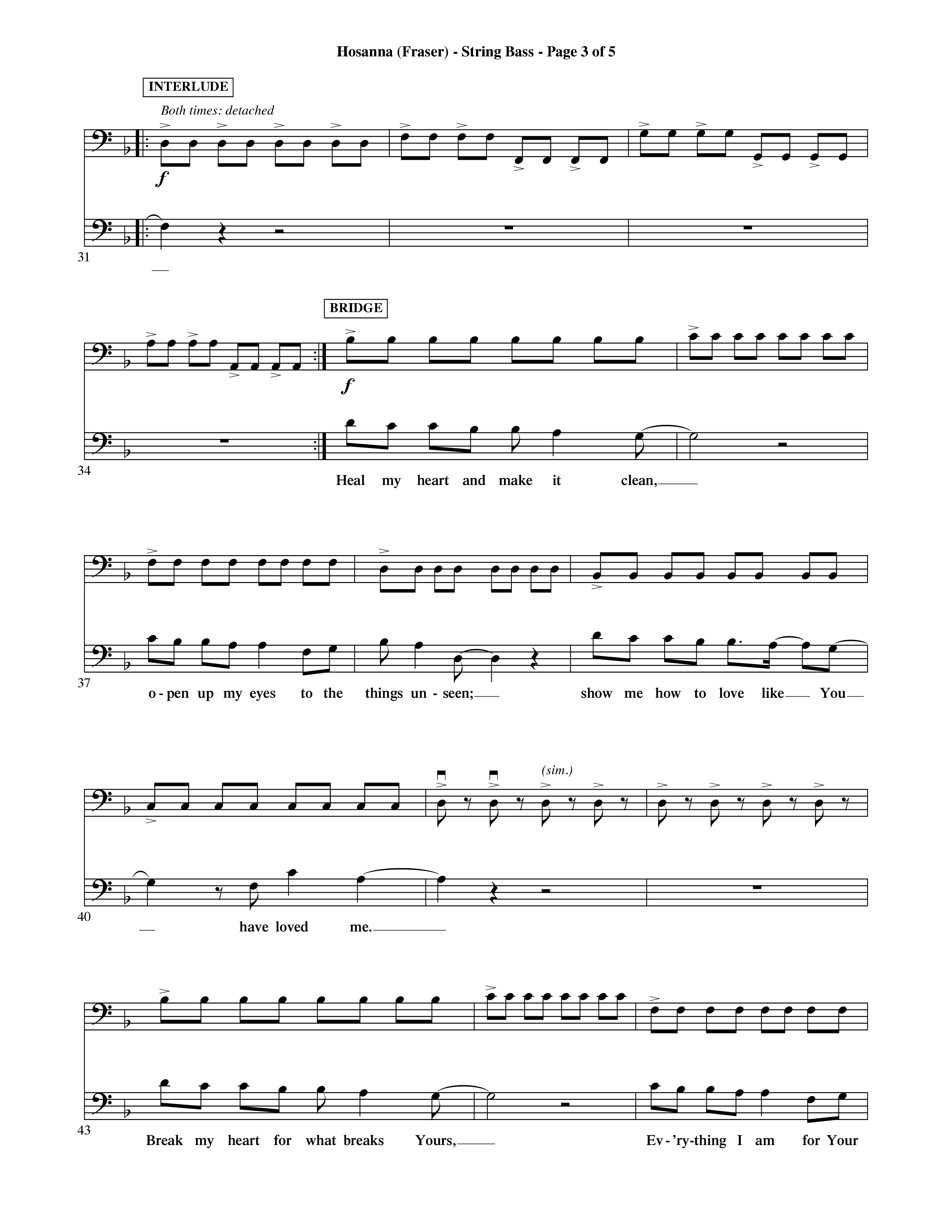 Hosanna (Choral Anthem SATB) String Bass (Word Music Choral / Orch. David Shipps)
