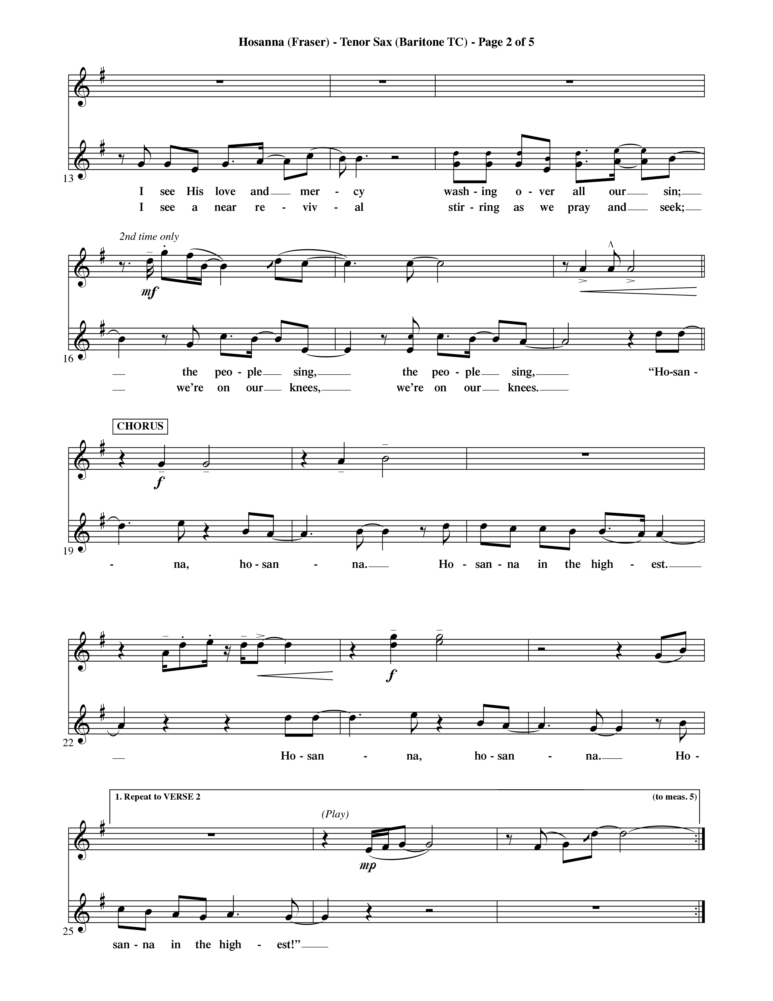 Hosanna (Choral Anthem SATB) Tenor Sax/Baritone T.C. (Word Music Choral / Orch. David Shipps)