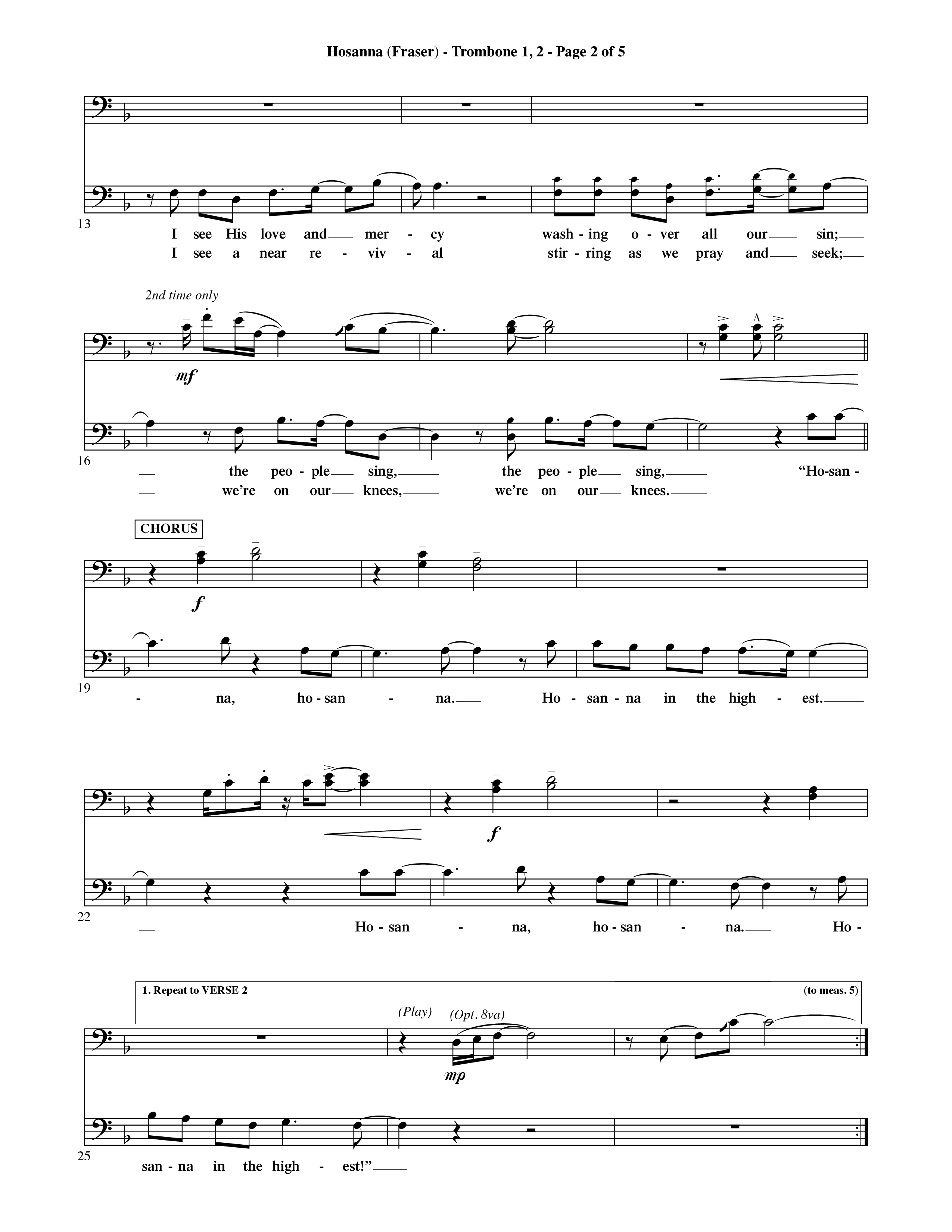 Hosanna (Choral Anthem SATB) Trombone 1/2 (Word Music Choral / Orch. David Shipps)
