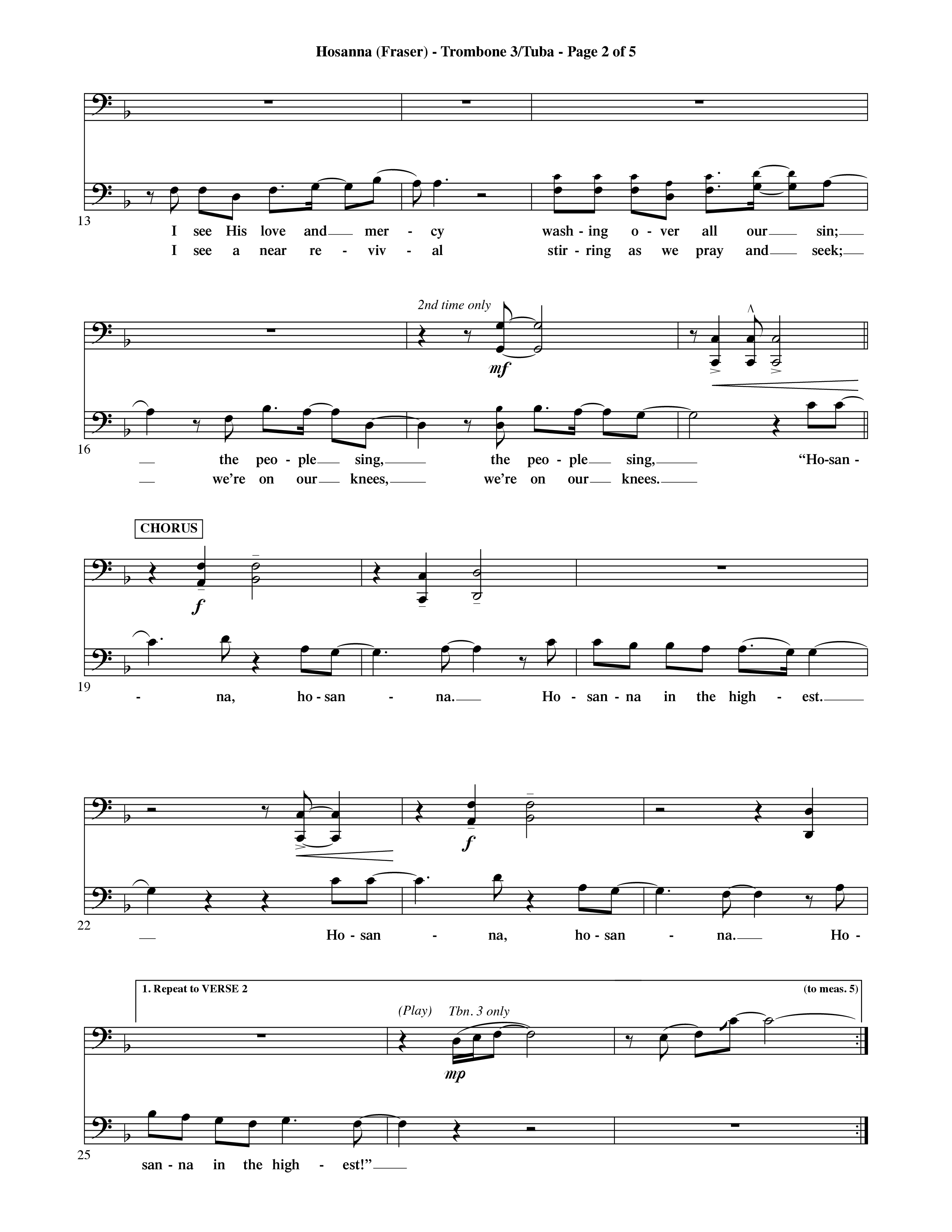 Hosanna (Choral Anthem SATB) Trombone 3/Tuba (Word Music Choral / Orch. David Shipps)