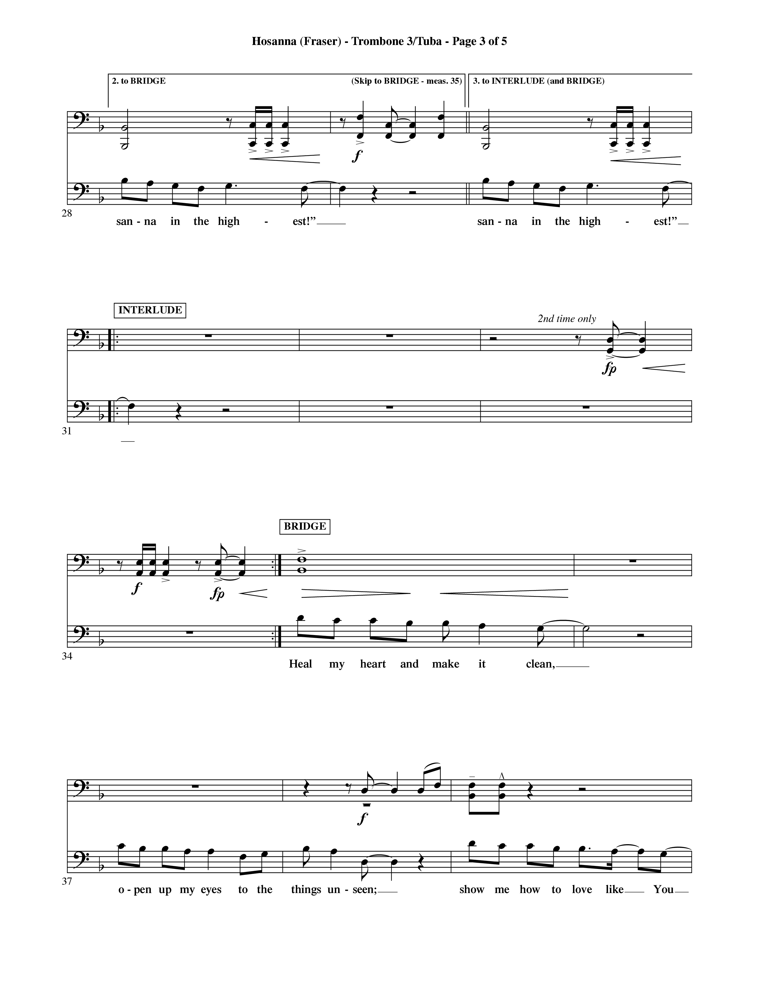 Hosanna (Choral Anthem SATB) Trombone 3/Tuba (Word Music Choral / Orch. David Shipps)