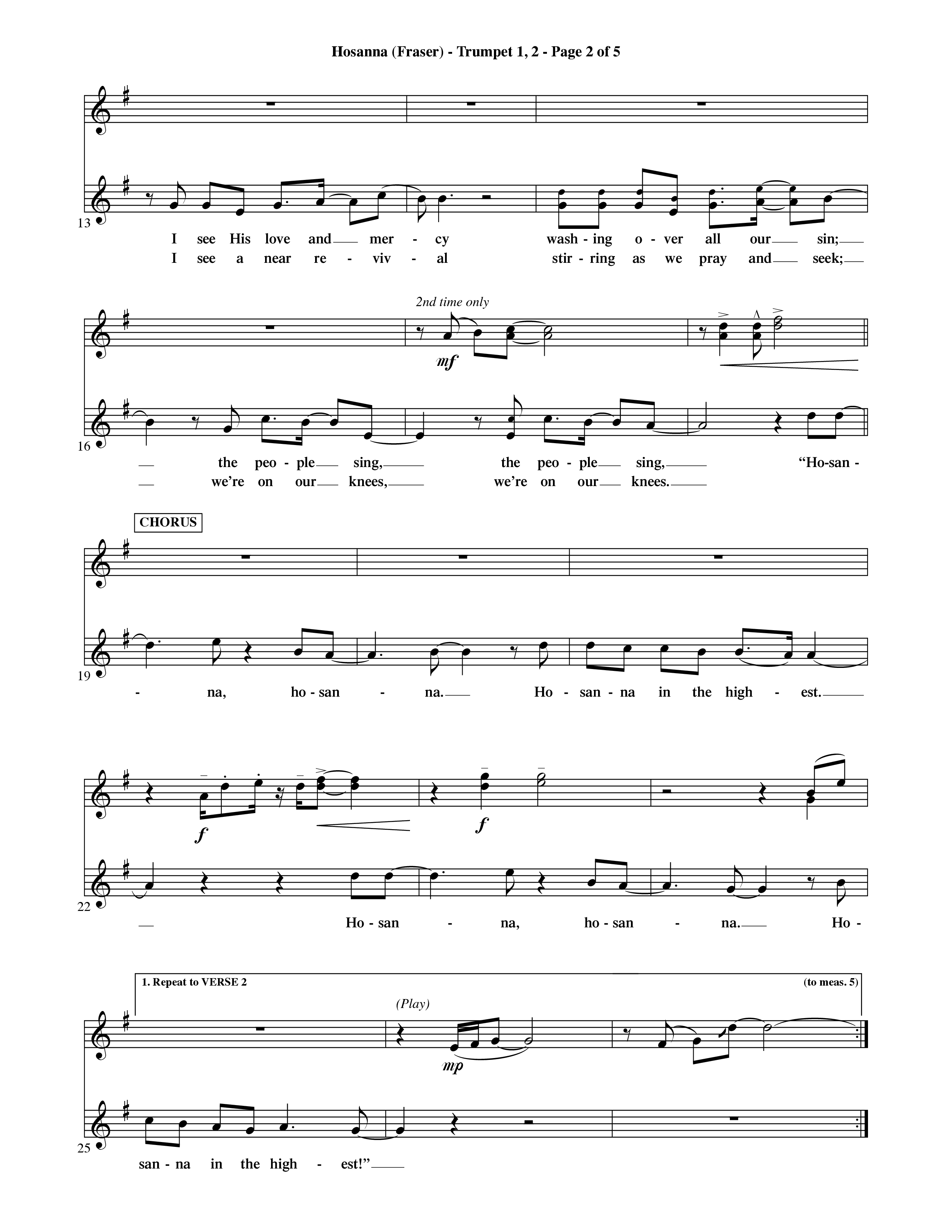 Hosanna (Choral Anthem SATB) Trumpet 1,2 (Word Music Choral / Orch. David Shipps)