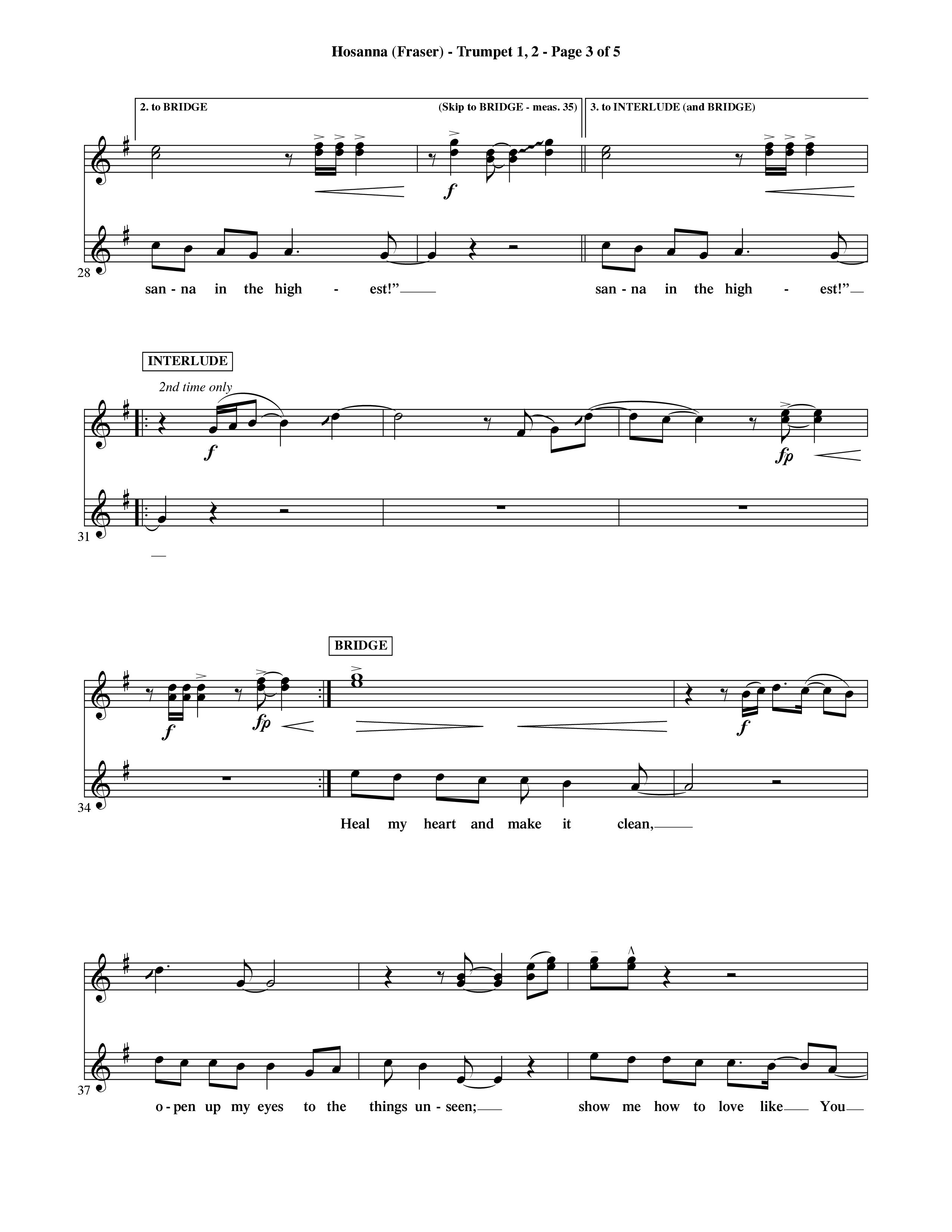 Hosanna (Choral Anthem SATB) Trumpet 1,2 (Word Music Choral / Orch. David Shipps)