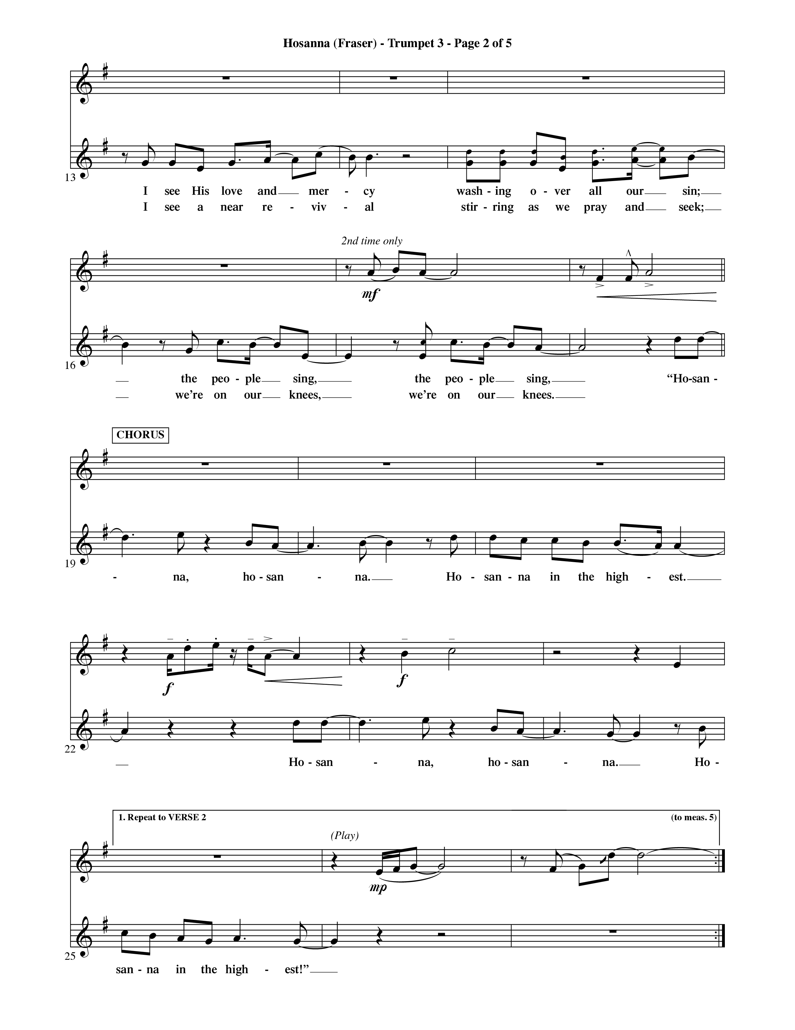 Hosanna (Choral Anthem SATB) Trumpet 3 (Word Music Choral / Orch. David Shipps)