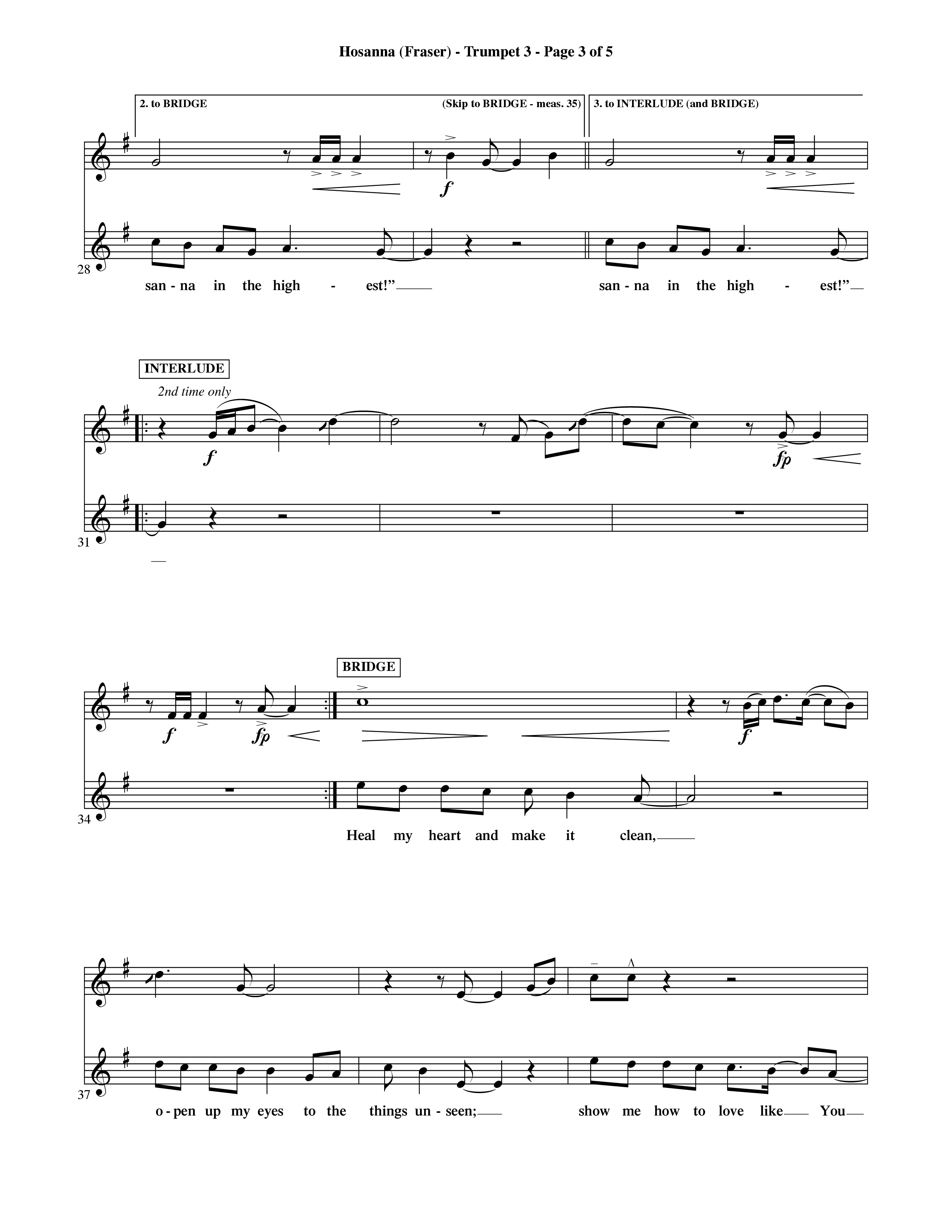 Hosanna (Choral Anthem SATB) Trumpet 3 (Word Music Choral / Orch. David Shipps)