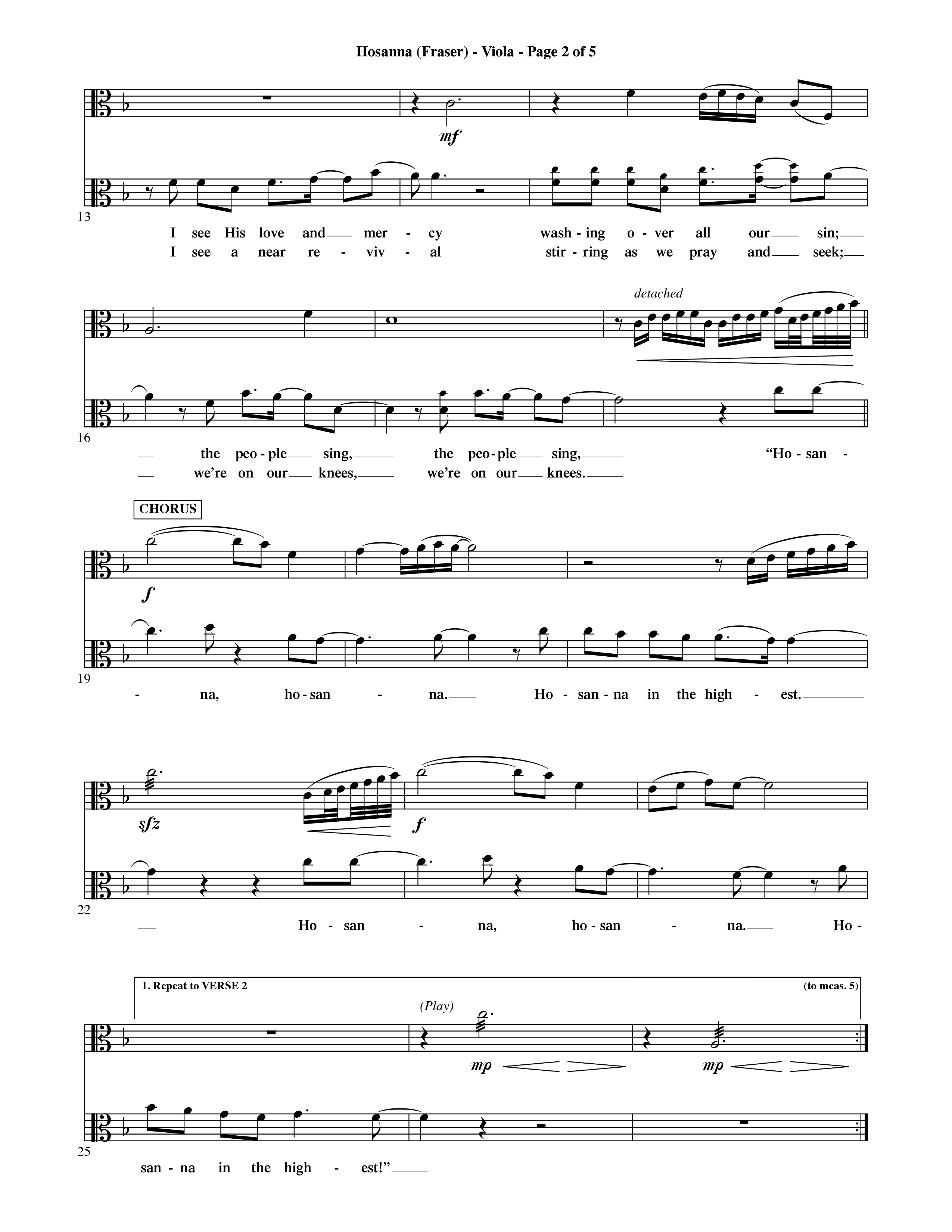Hosanna (Choral Anthem SATB) Viola (Word Music Choral / Orch. David Shipps)