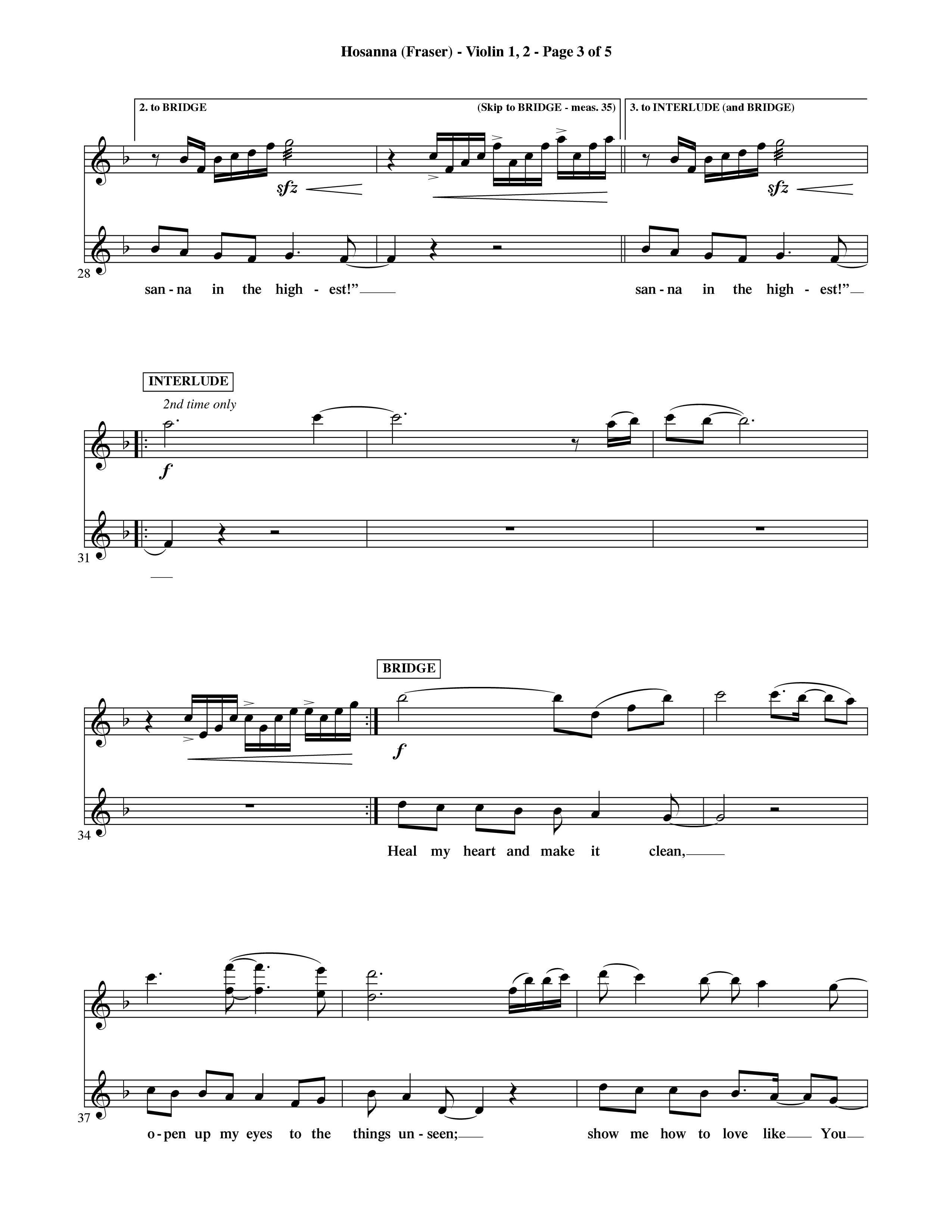 Hosanna (Choral Anthem SATB) Violin 1/2 (Word Music Choral / Orch. David Shipps)