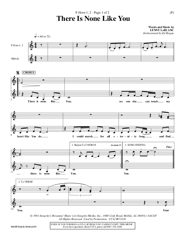 There Is None Like You French Horn 1/2 (Lenny LeBlanc)