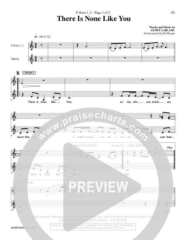 There Is None Like You French Horn 1/2 (Lenny LeBlanc)