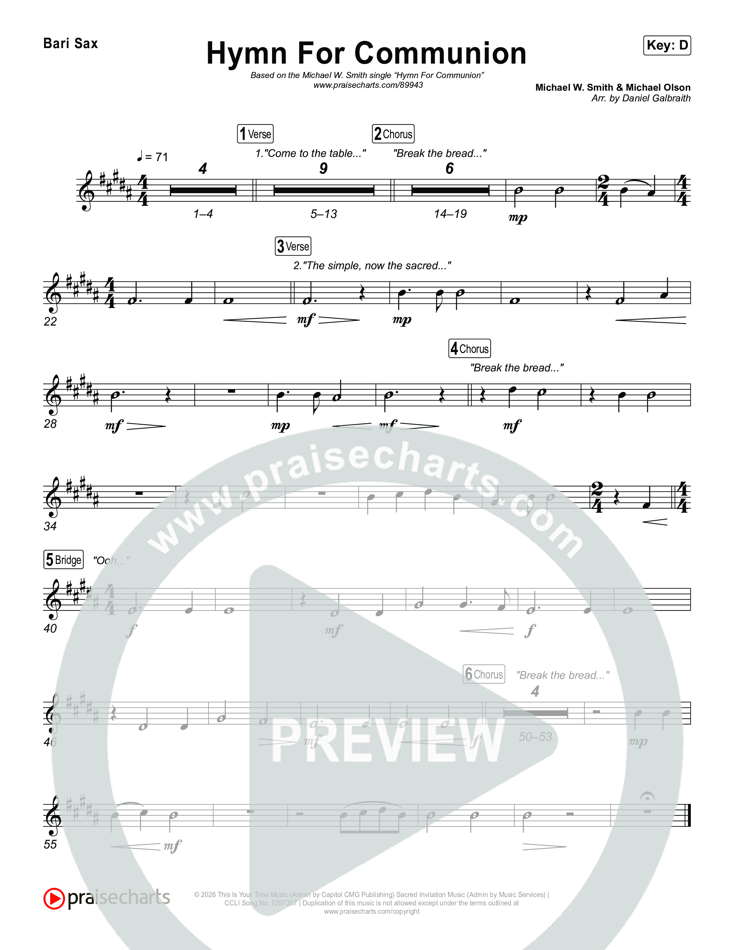 Hymn For Communion Bari Sax (Michael W. Smith)