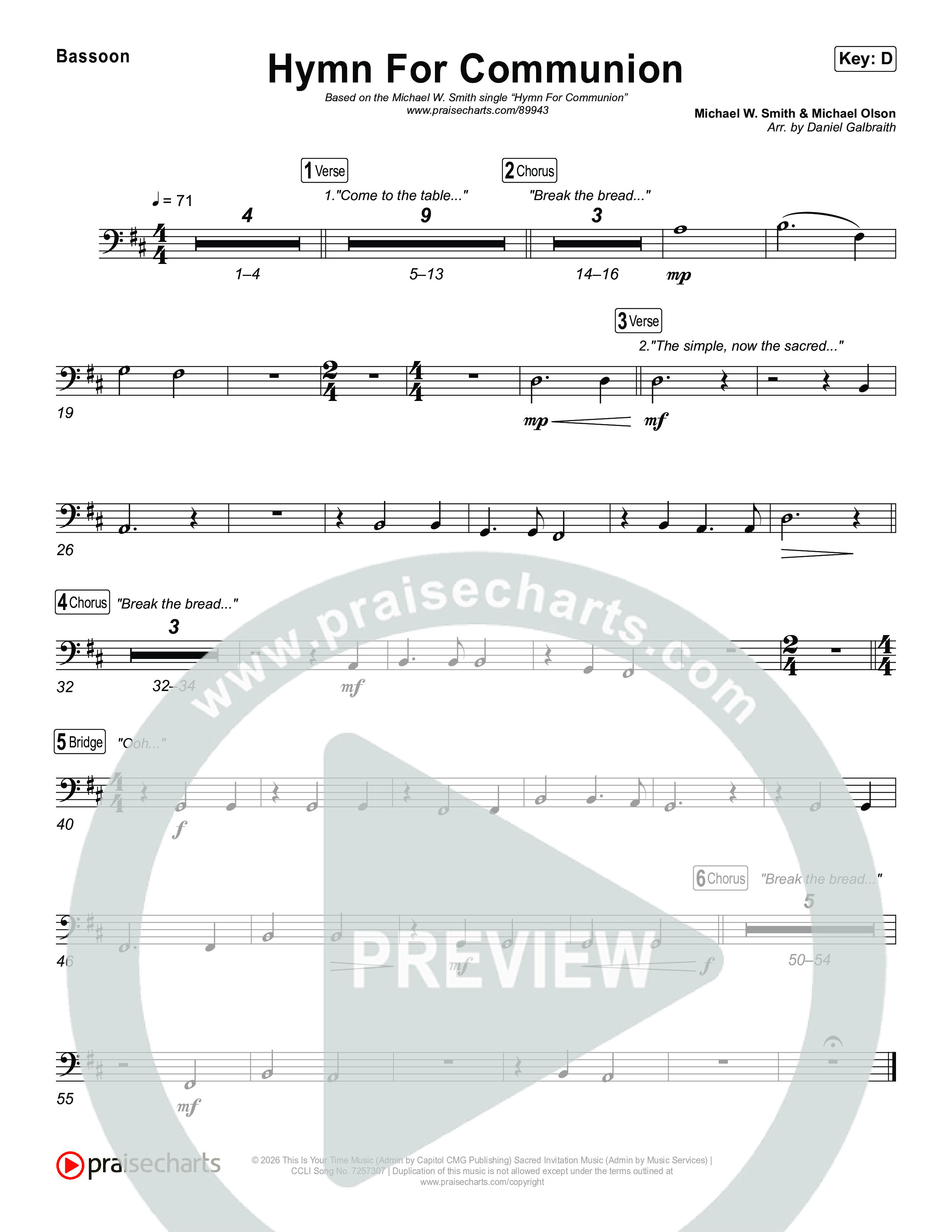 Hymn For Communion Bassoon (Michael W. Smith)